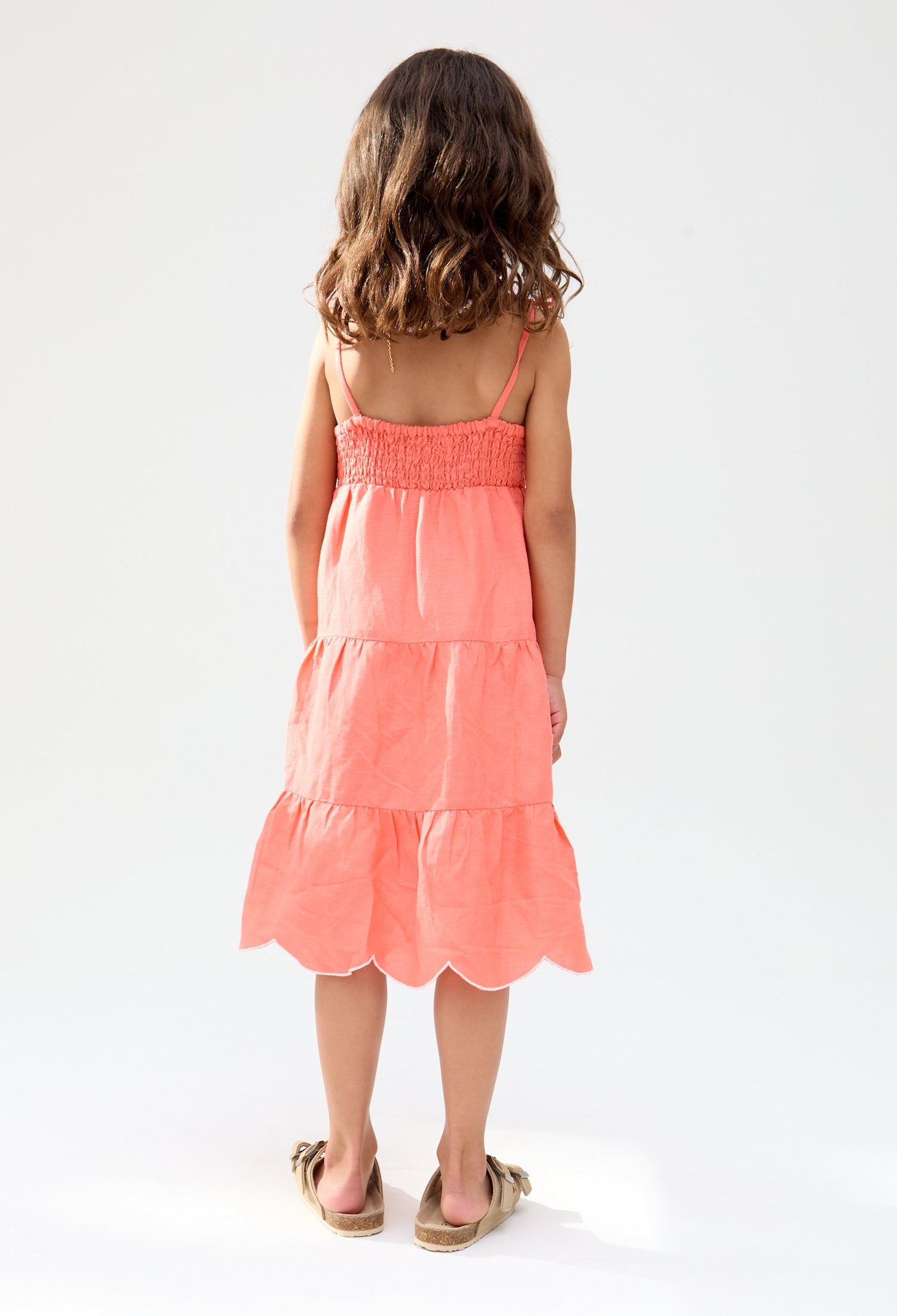 Kids Emma Shirred Bodice Scalloped Embroidered Dress In Pink - image 5