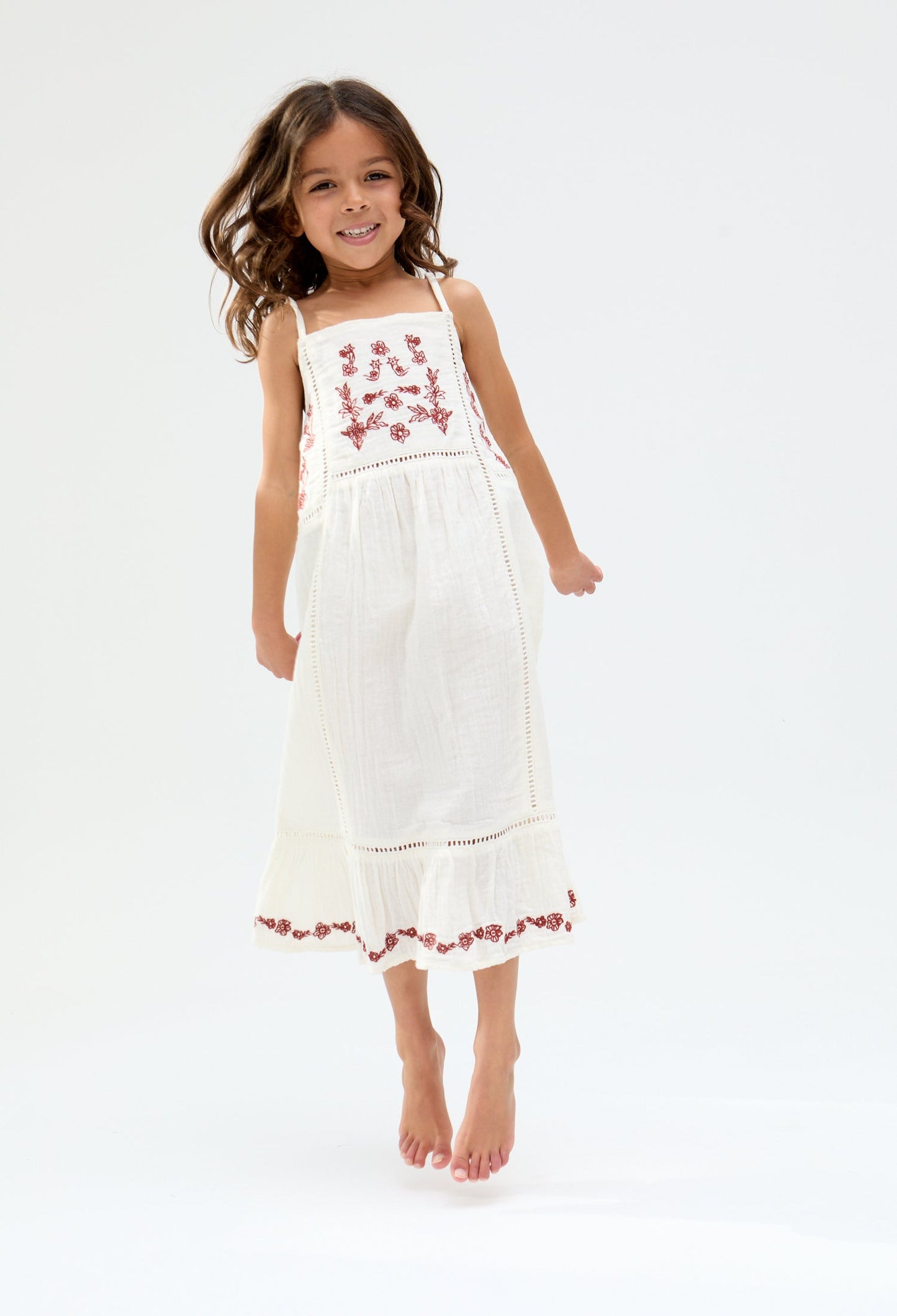 Kids Eina cotton Ladder Insert Embroidered Dress In white - image 3