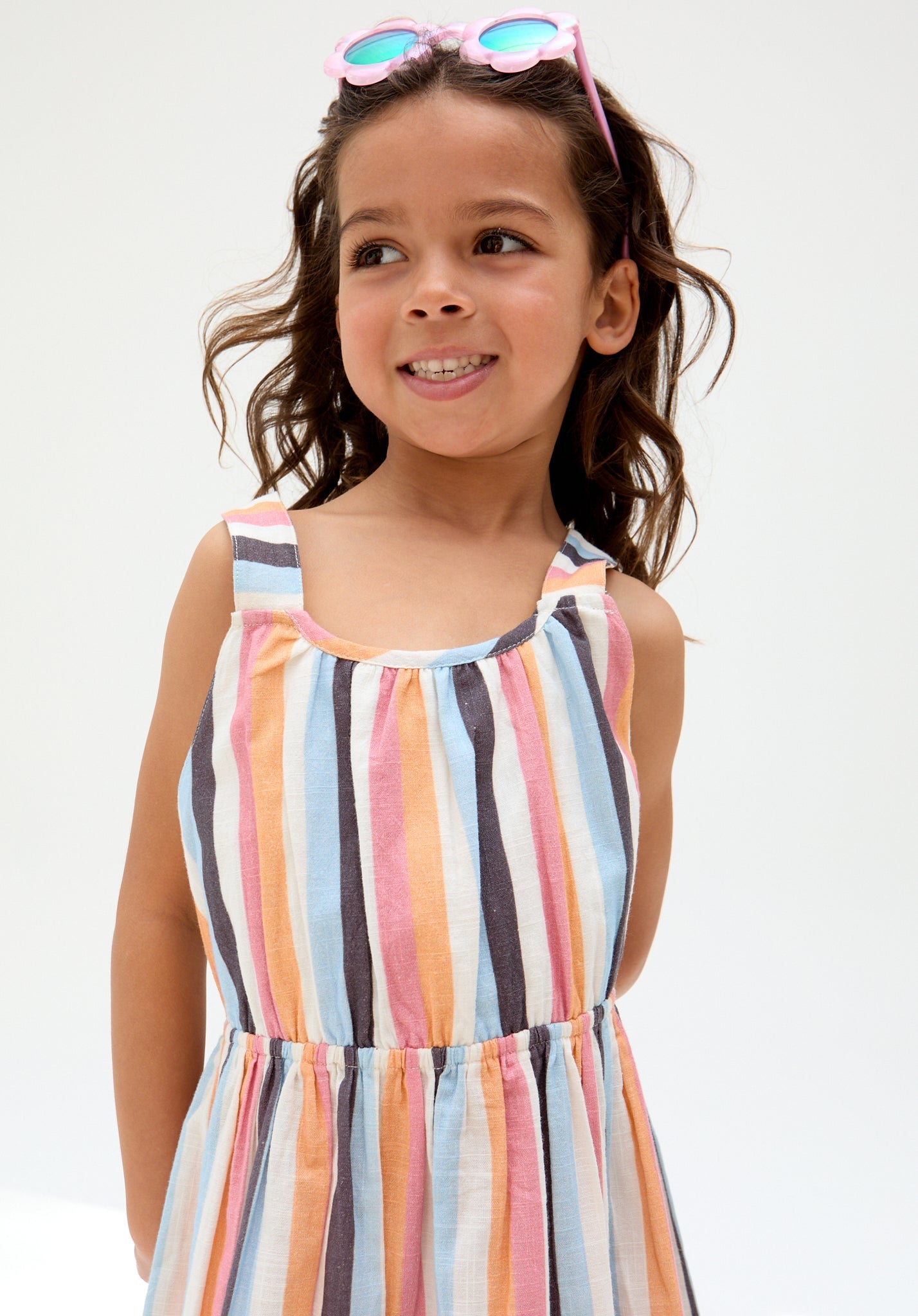 Kids Kris Cross Back Stripe Print cotton Dress In Multi - image 2