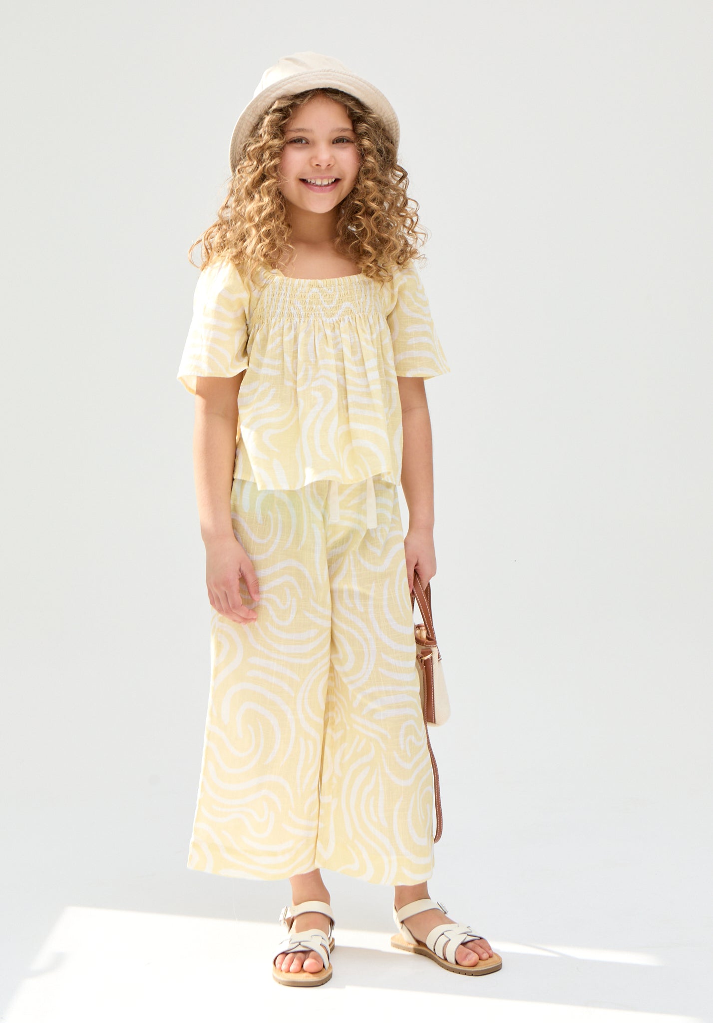 Kids Nia Shirred Neck Zebra Swirl Print Co-Ords Set In Yellow - image 1