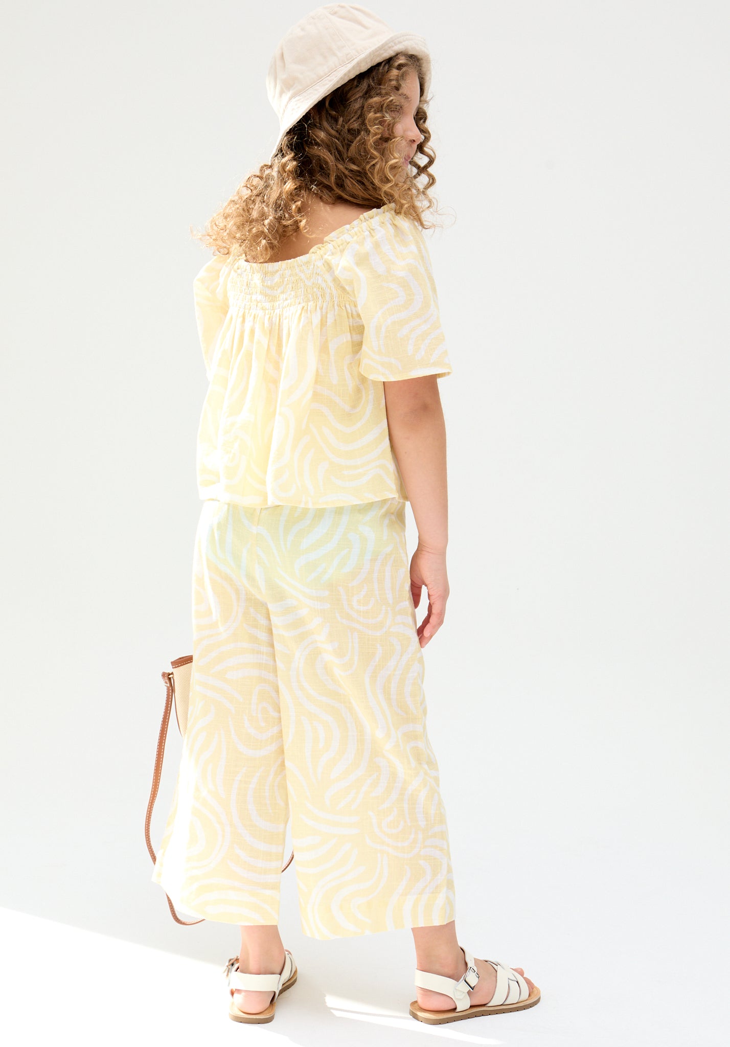 Kids Nia Shirred Neck Zebra Swirl Print Co-Ords Set In Yellow - image 6