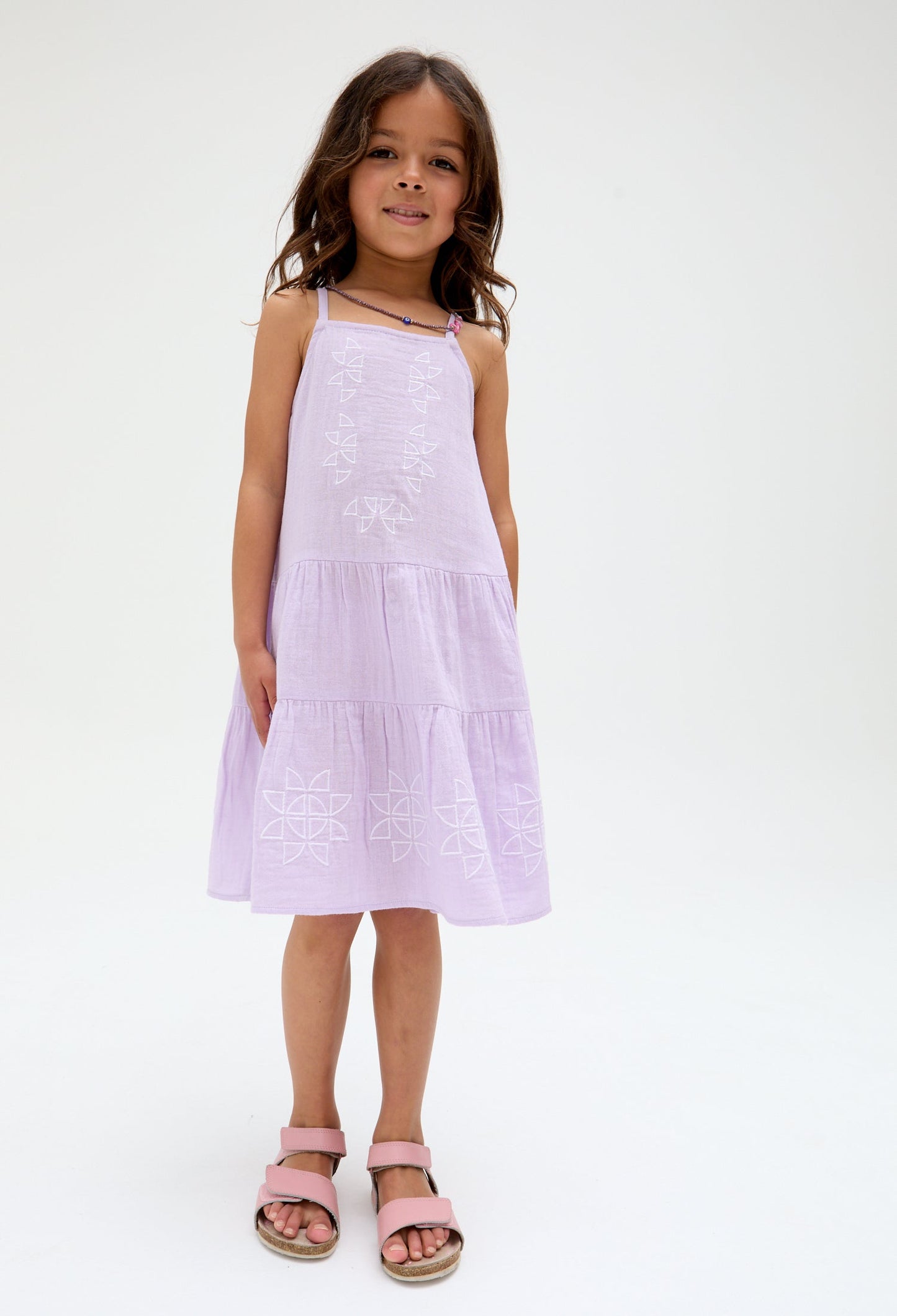 Kids Camilla Tiered Lace Insert cotton Dress In Purple - image 2