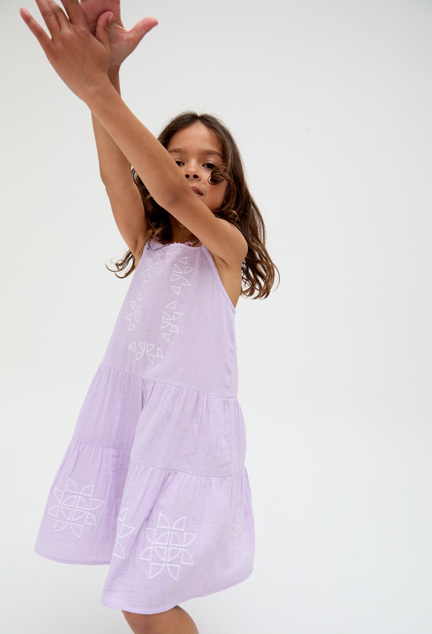 Kids Camilla Tiered Lace Insert cotton Dress In Purple - image 4