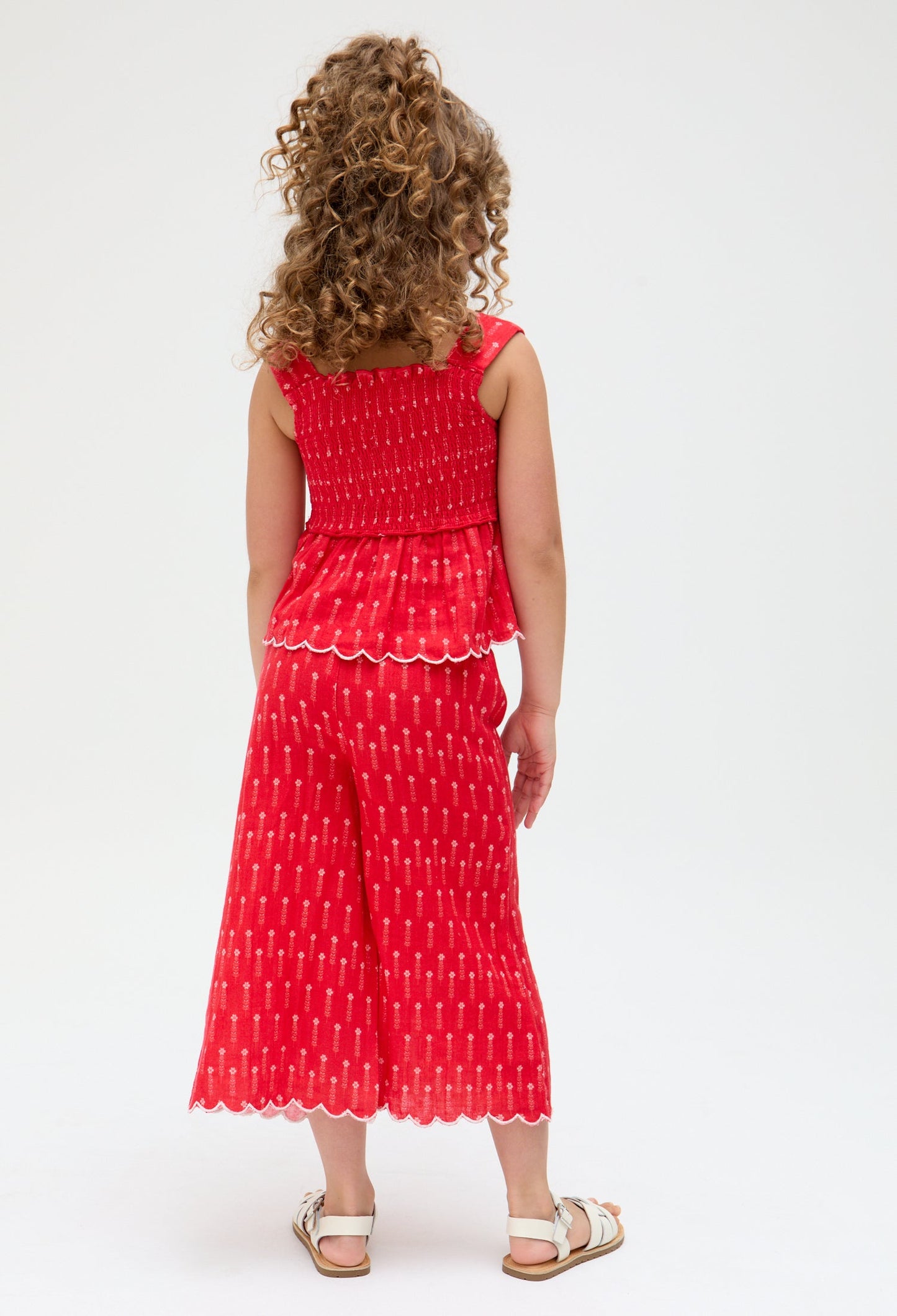 Kids Sia Shirred Floral Print Co-Ord top and trouser Set In Red - image 5
