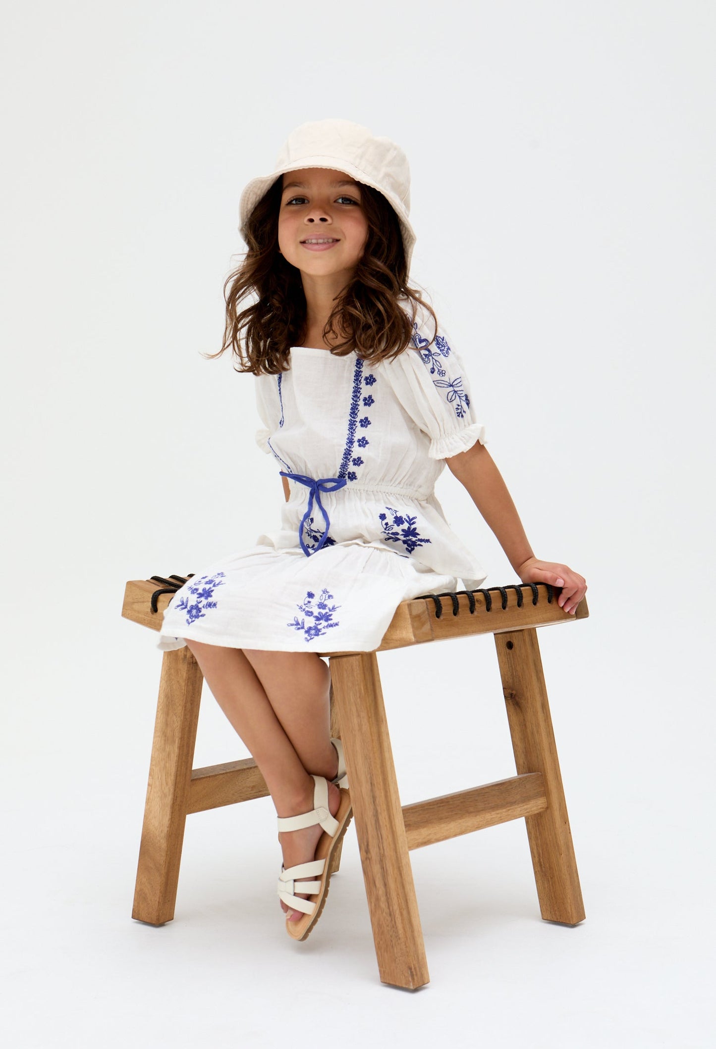 Kids Ally Paneled Waist Embroidered cotton Skirt In White - image