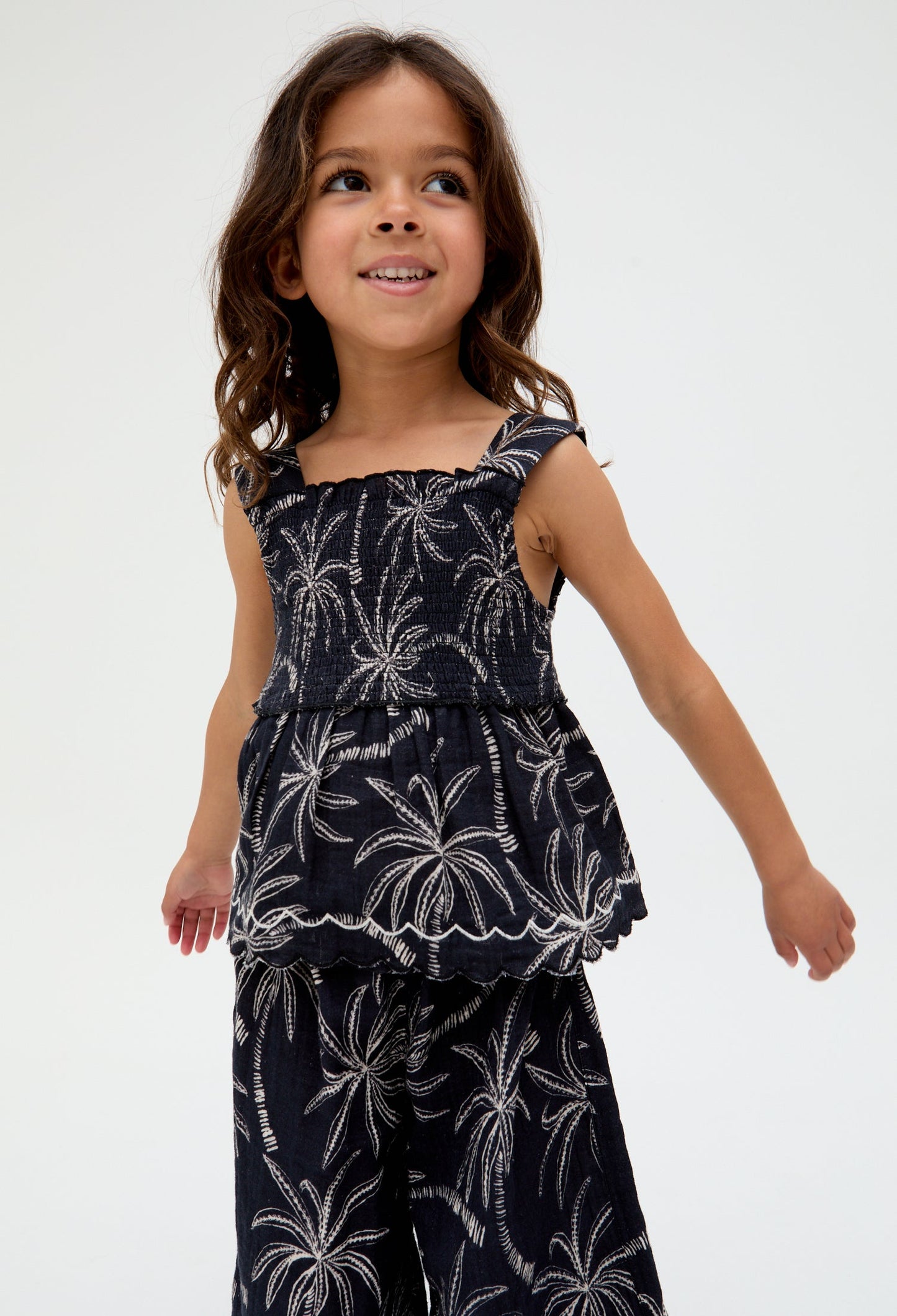Kids Sia Shirred Floral Print Co-Ord top and trouser Set In Black - image 3