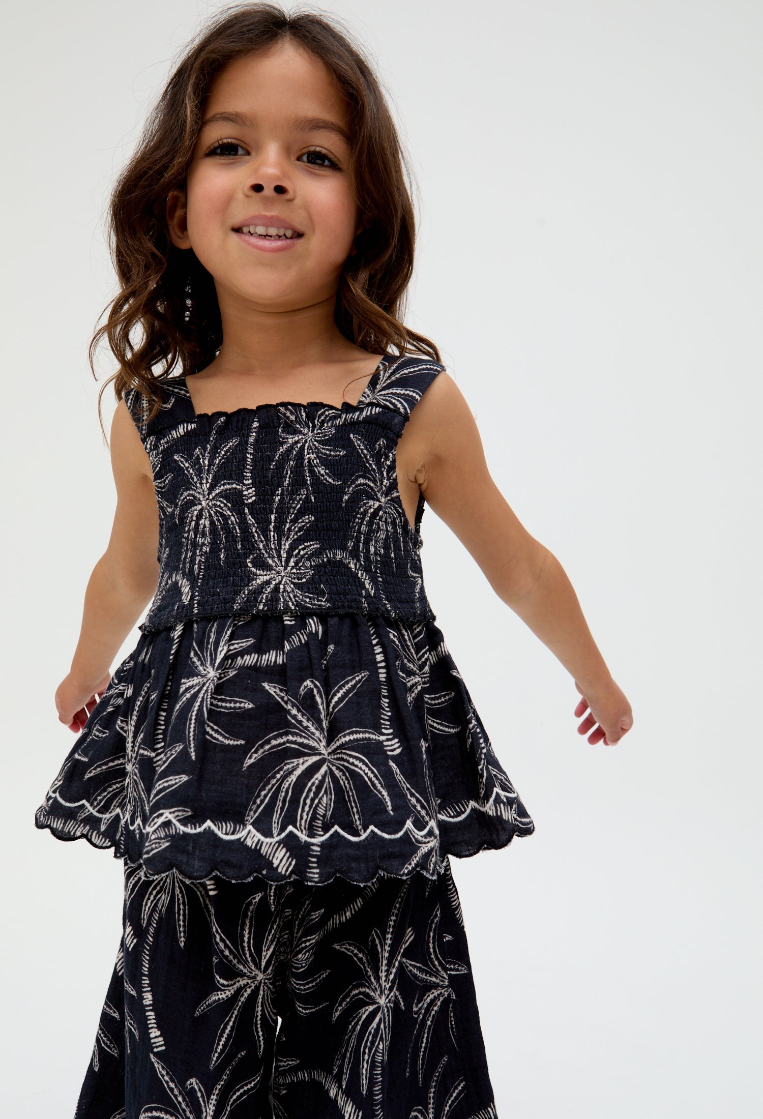 Kids Sia Shirred Floral Print Co-Ord top and trouser Set In Black - image 5