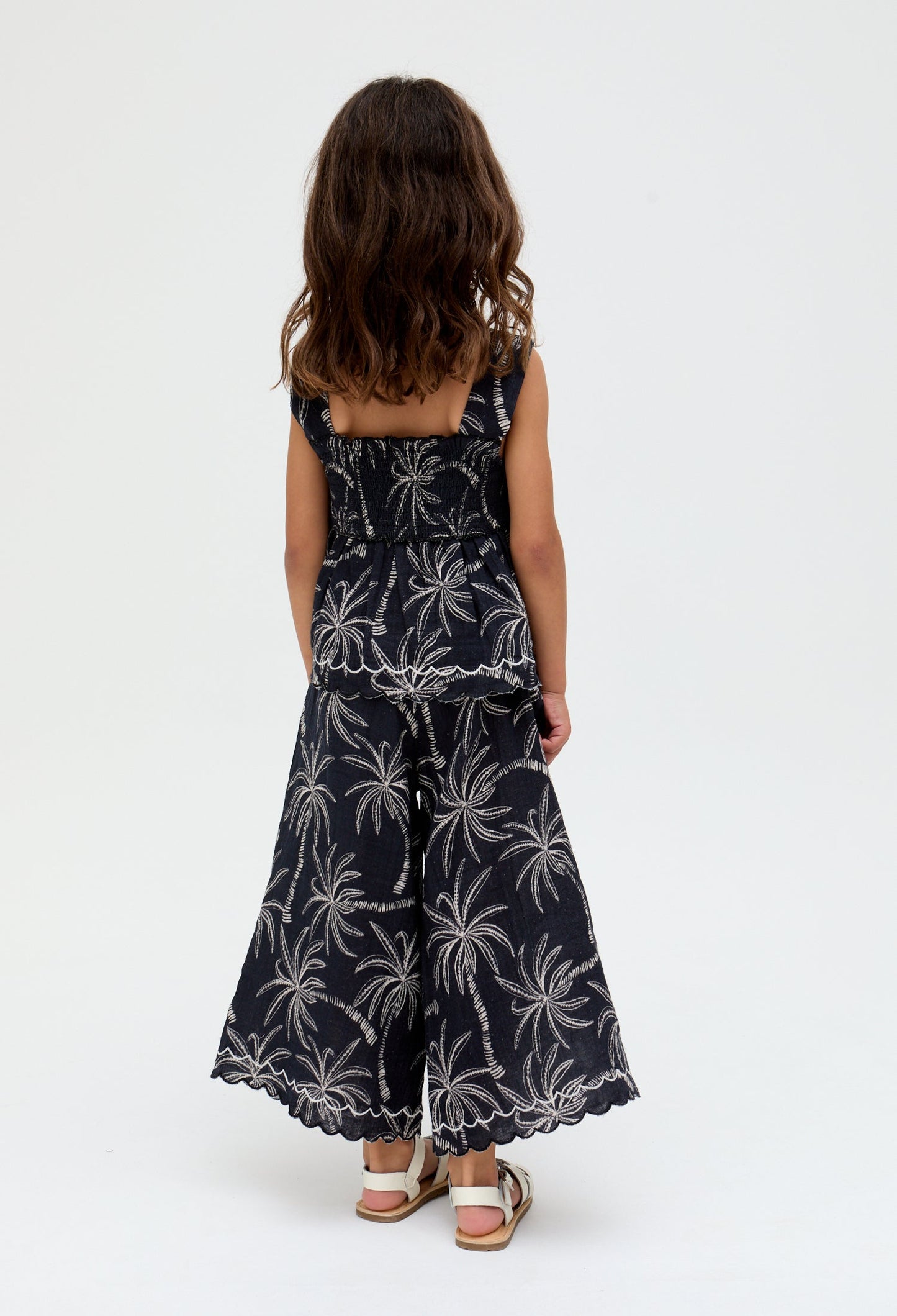Kids Sia Shirred Floral Print Co-Ord top and trouser Set In Black - image 6