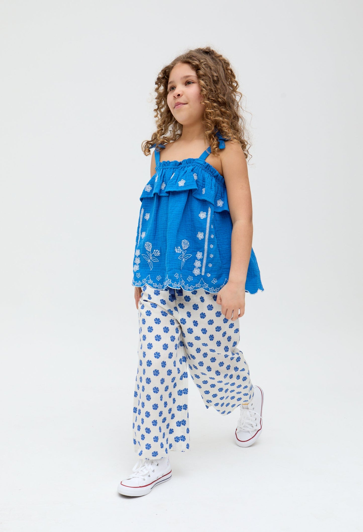 Kids Ellie Wide Leg Floral Print Trousers In White and blue - image 2
