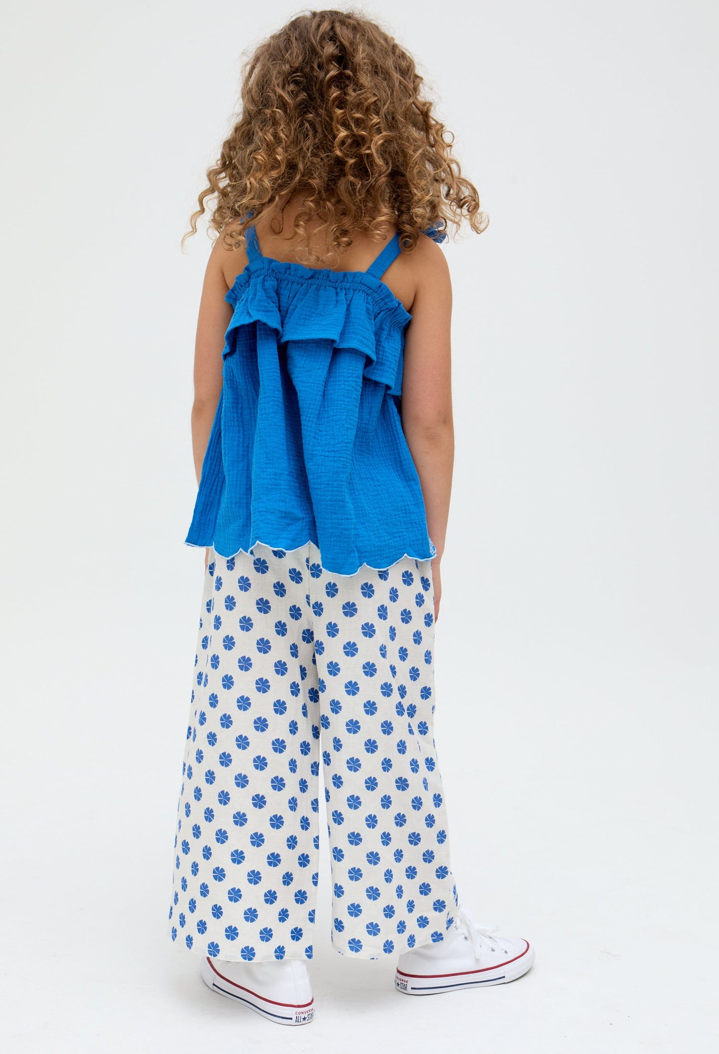 Kids Ellie Wide Leg Floral Print Trousers In White and blue - image 5