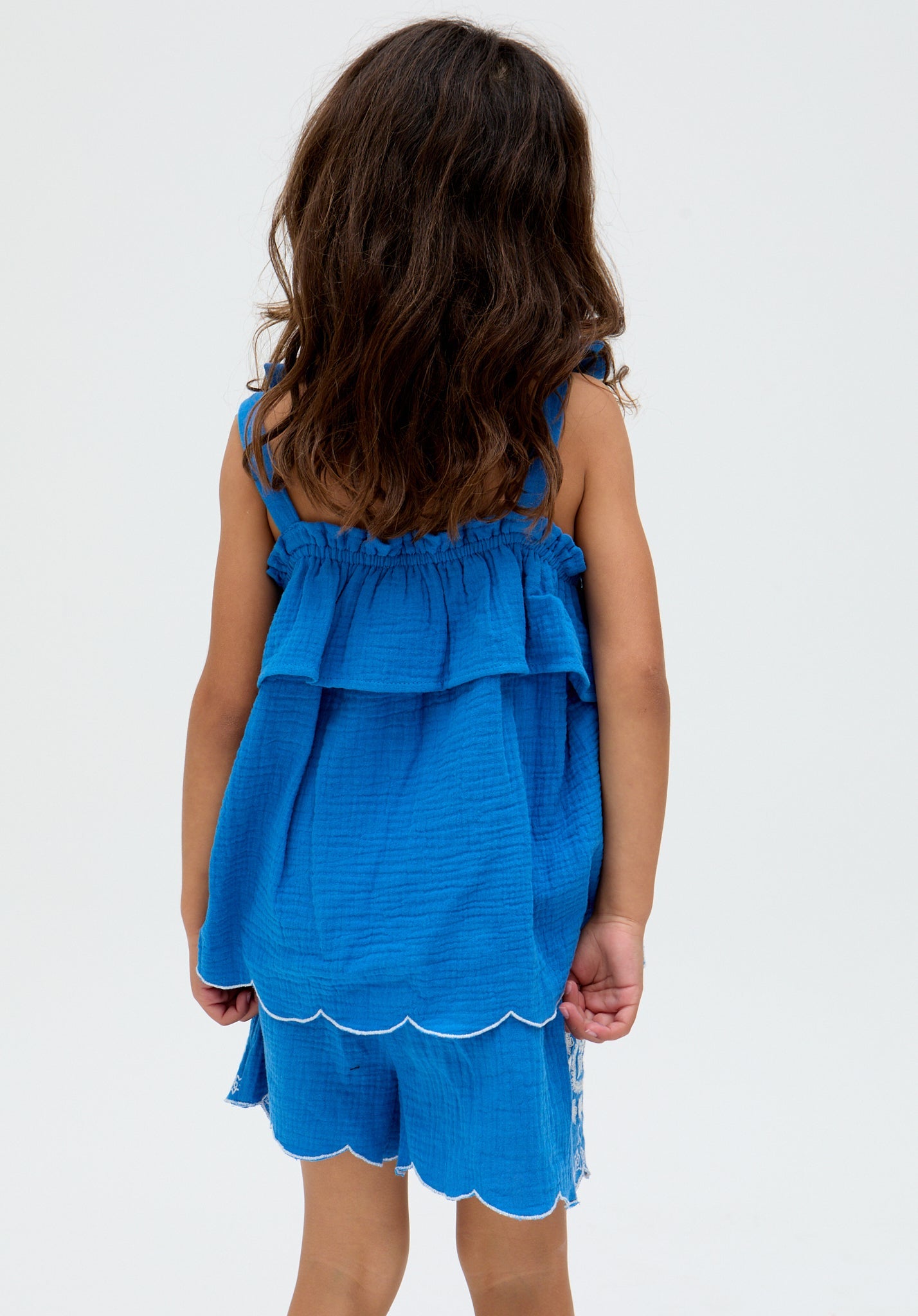Kids Savvanah Frill Neck All Over Embroidered Co-Ord Set In Blue - image 4