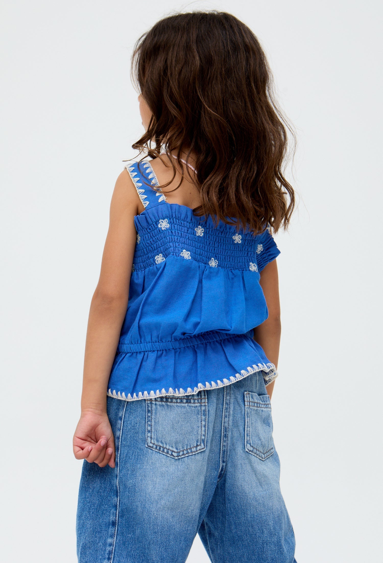 Kids Tilly Blanket Stitch Peplum Hem Blouse In Blue - image 6