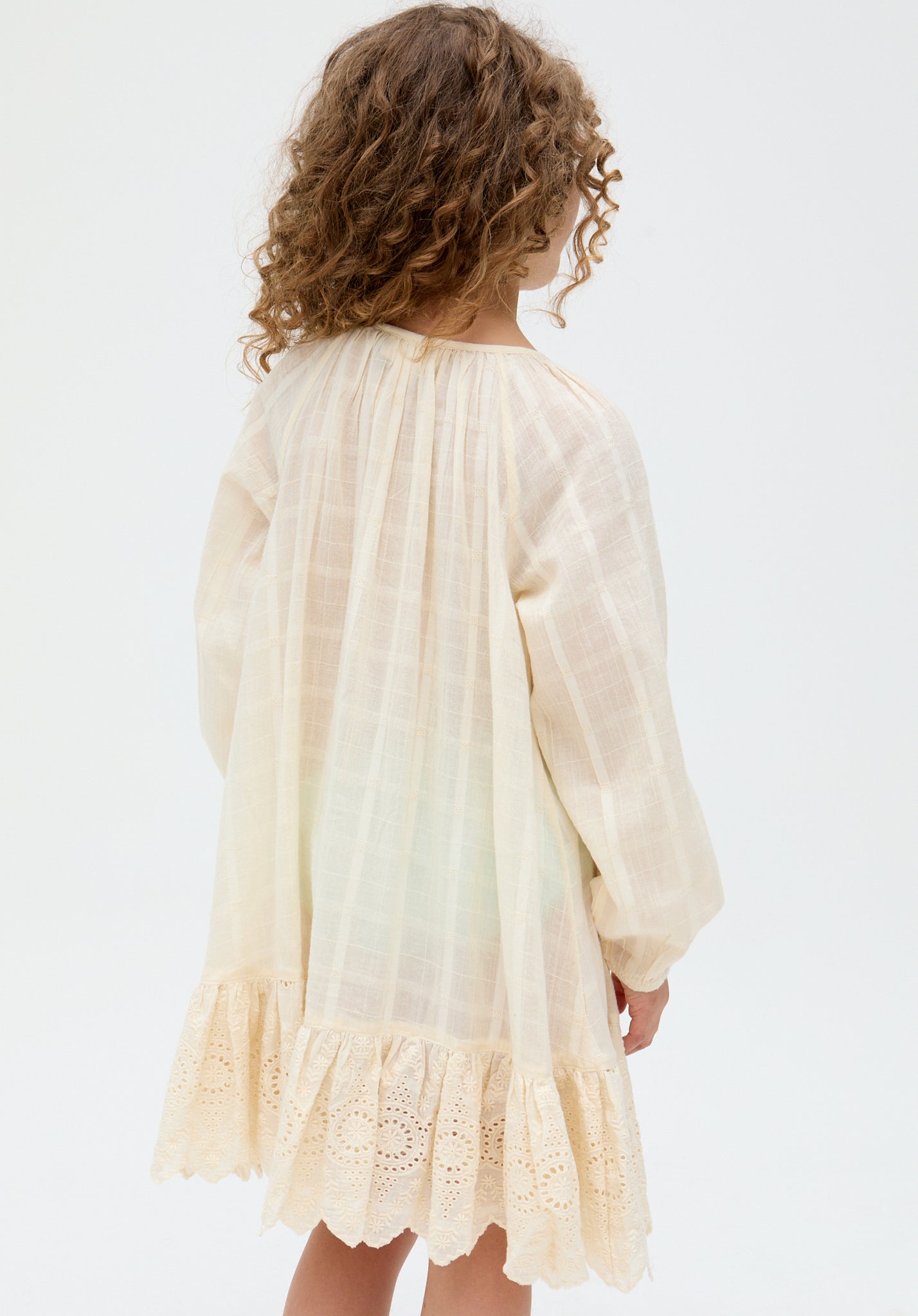 Kids Olivia Button Down Embroidered cotton Dress In Cream - image 5