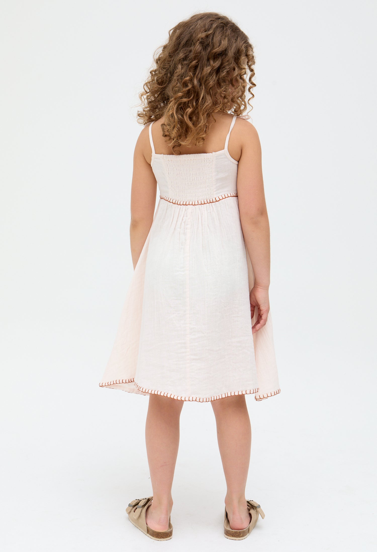 Kids Furla Smocked Panel Embroidered floral Dress In Cream - image 6