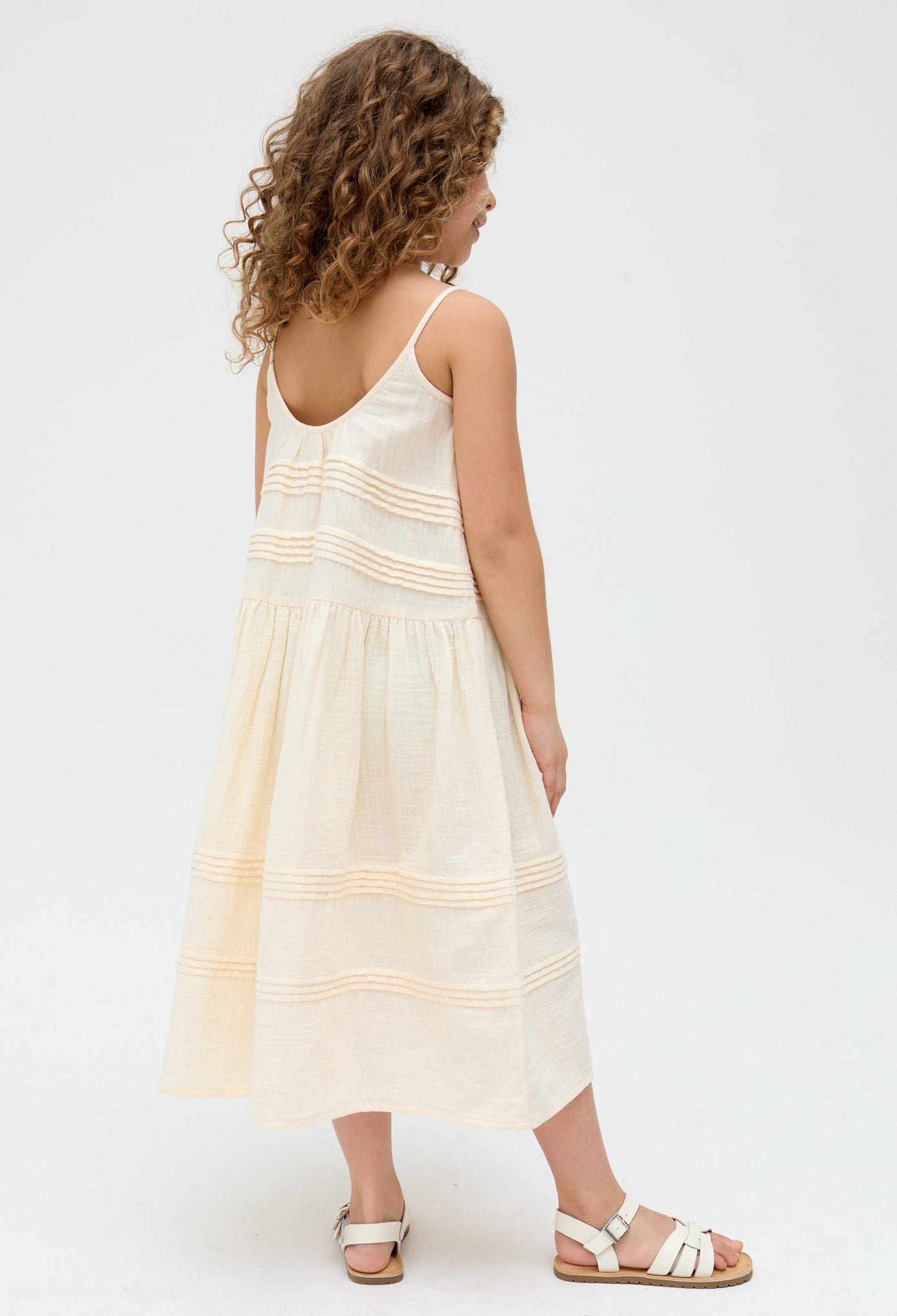 Kids Swish Pinktuck cotton embroidered Dress In Cream - image 6