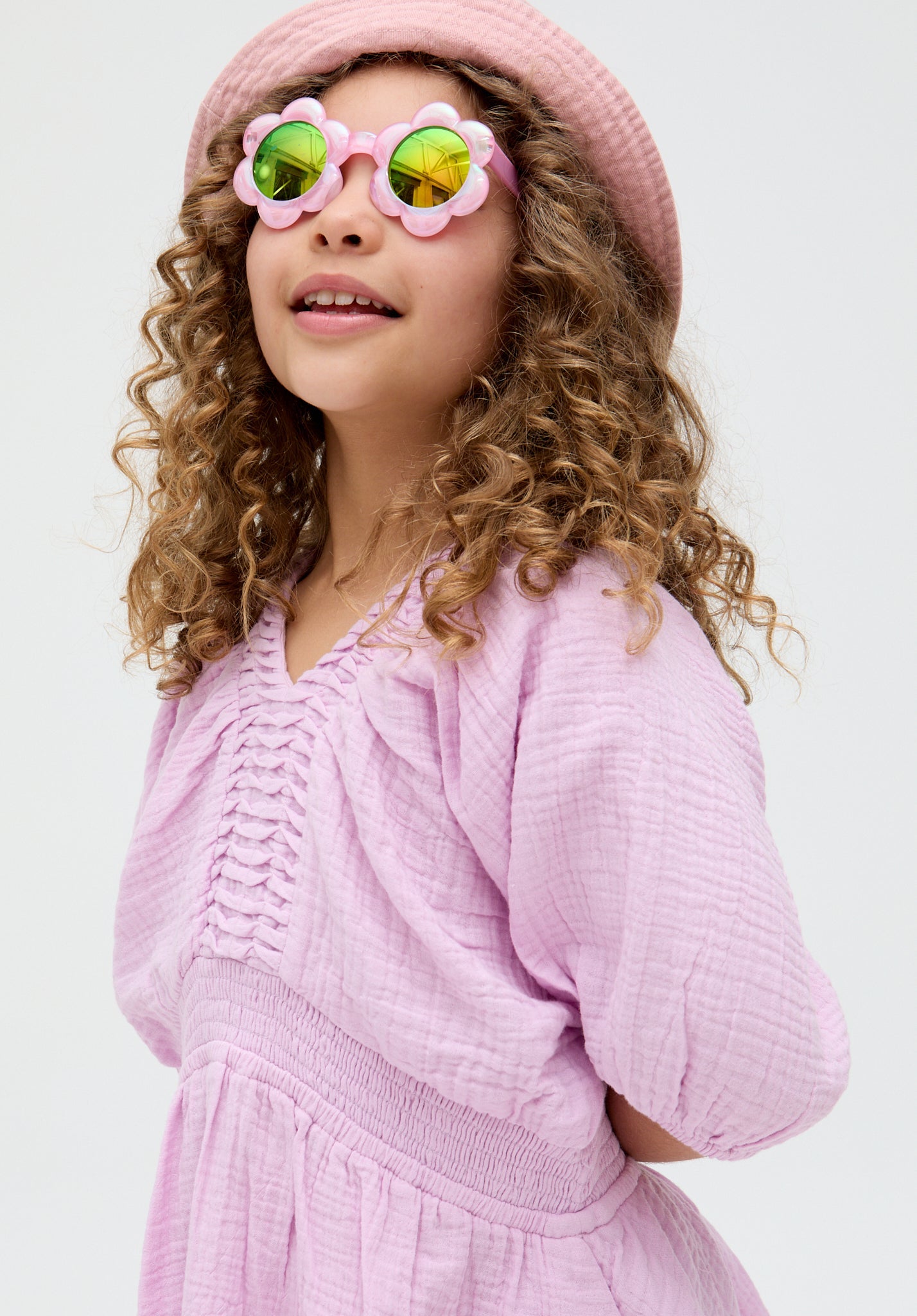 Kids Soipoi Ruched V-Neck cotton Dress In Purple - image 5