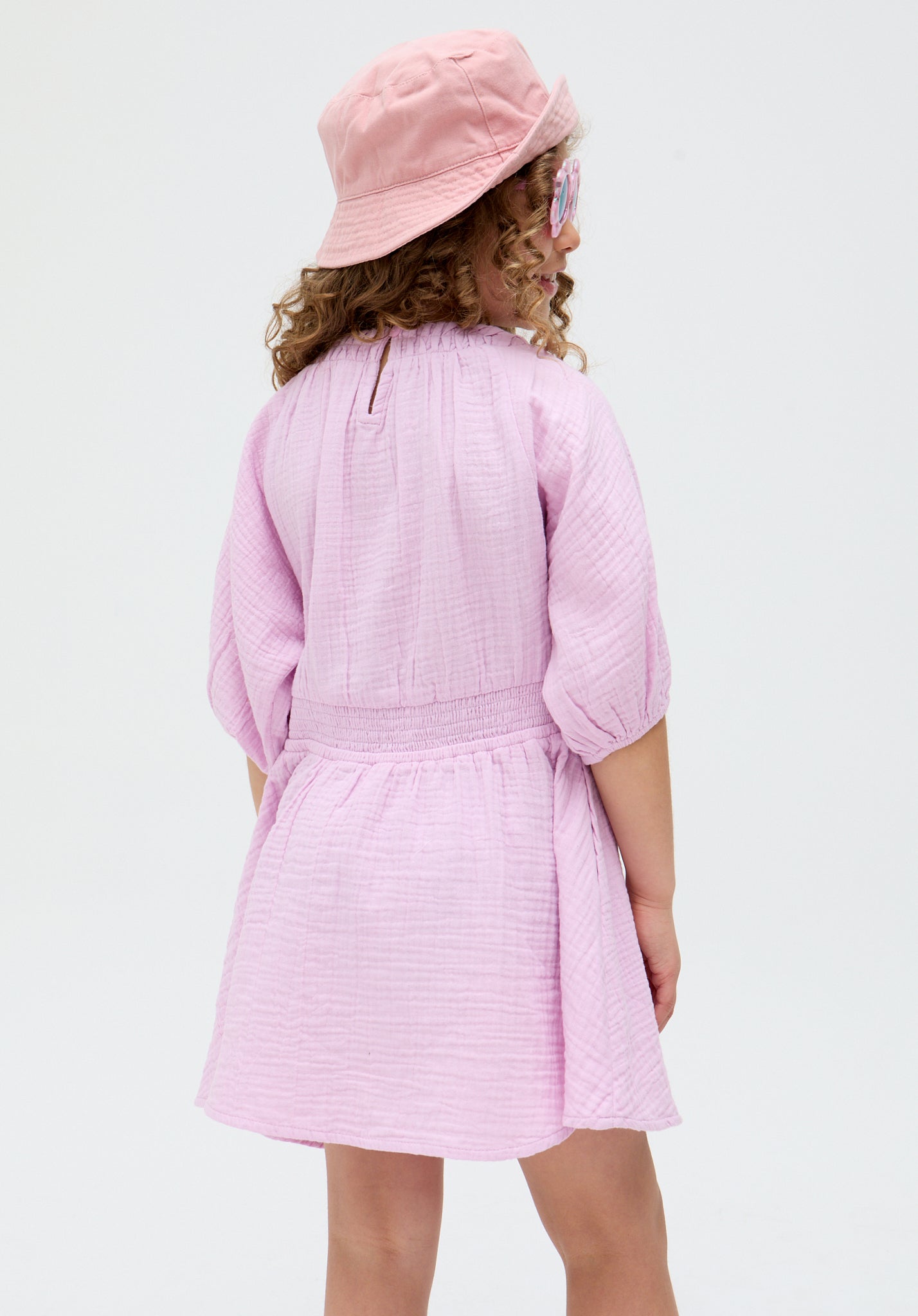 Kids Soipoi Ruched V-Neck cotton Dress In Purple - image 3