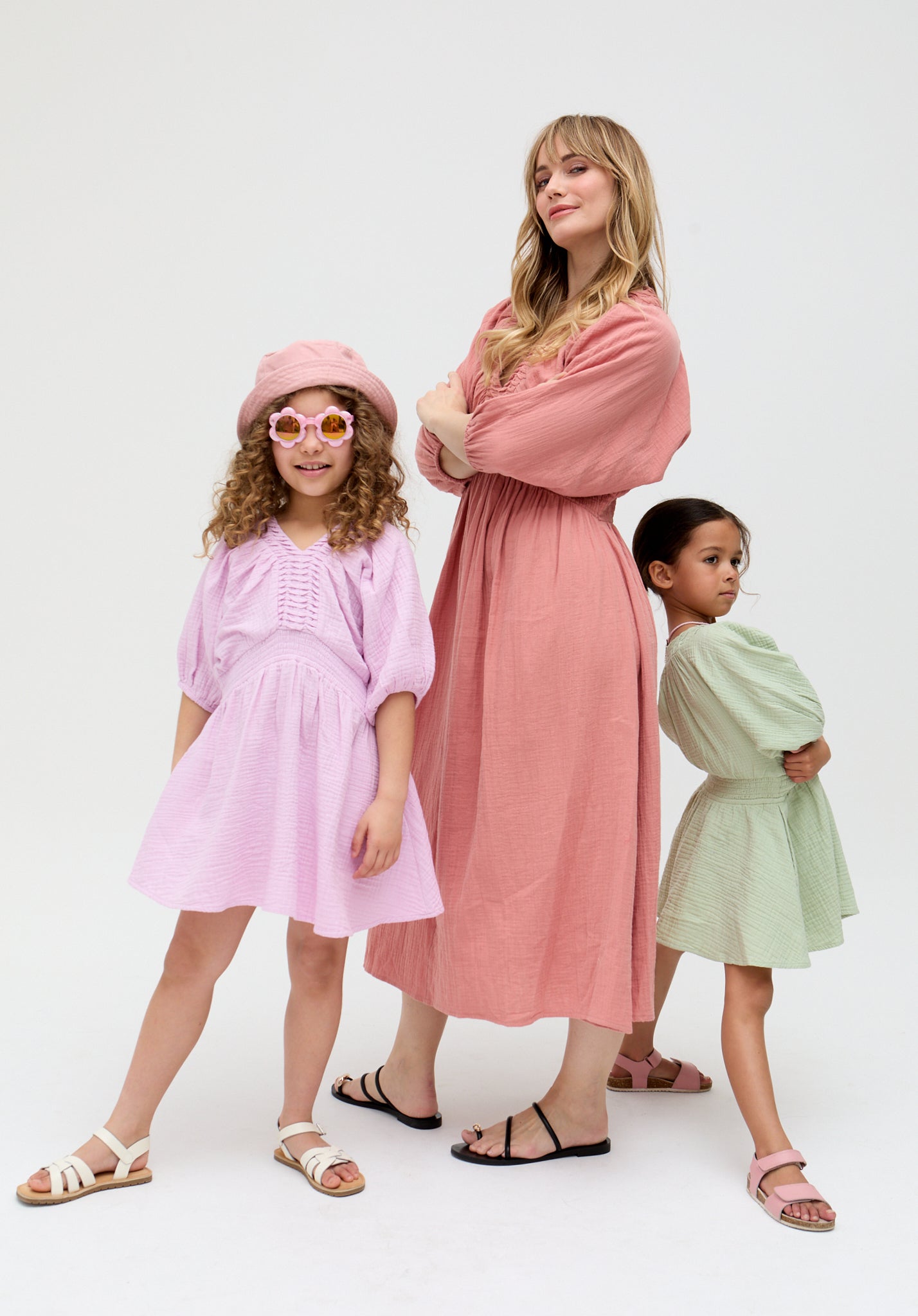 Kids Soipoi Ruched V-Neck cotton Dress In green- image 5