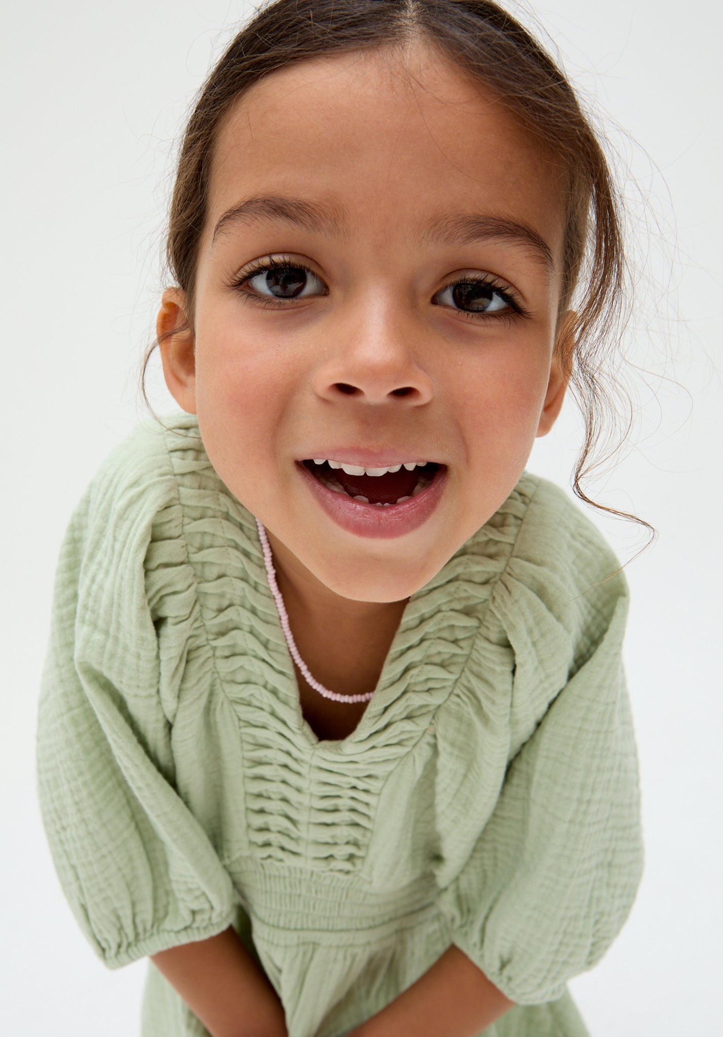 Kids Soipoi Ruched V-Neck cotton Dress In green- image 2