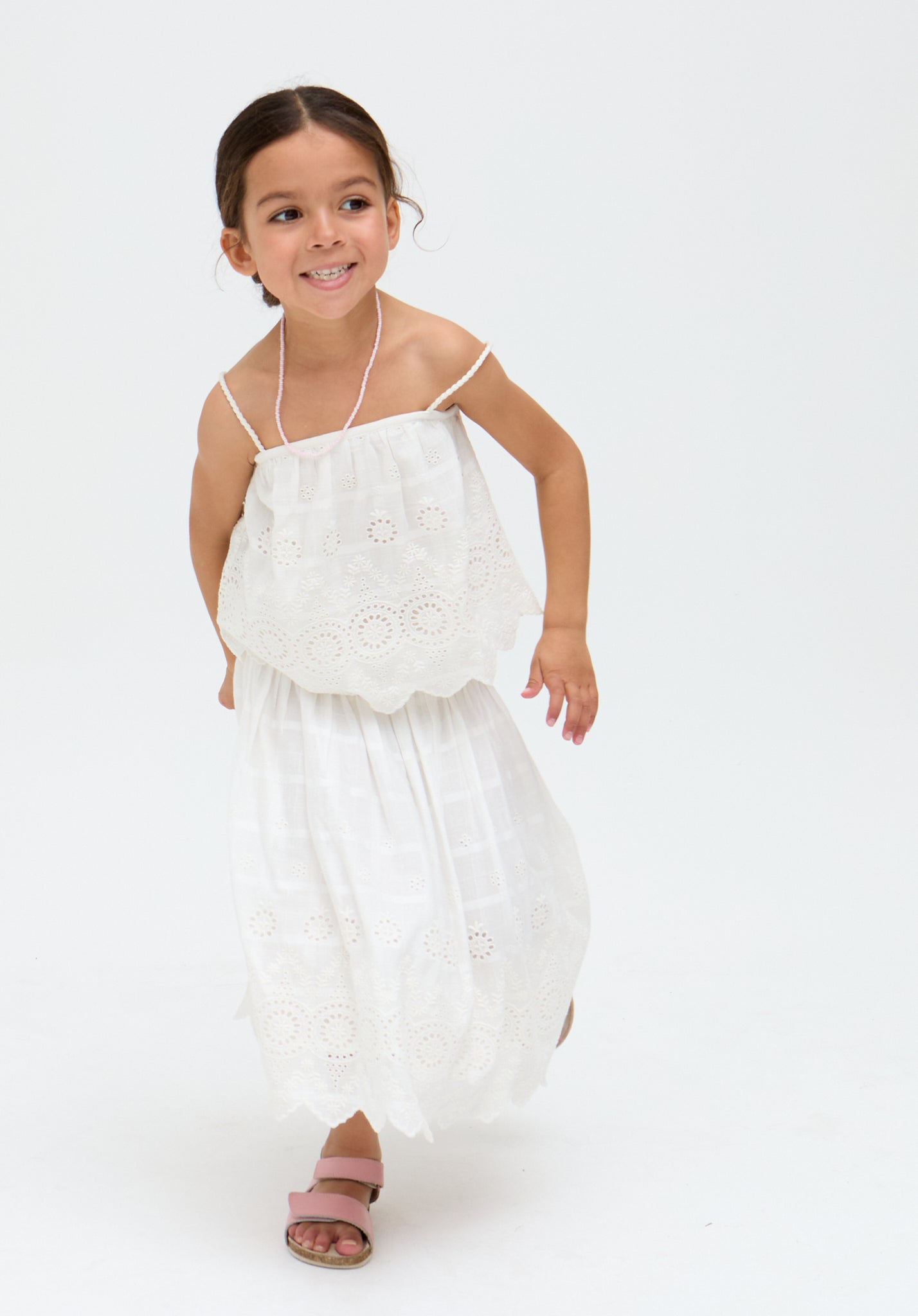 Kids Rufa Smocked Waist Windowpane cotton Check Skirt In White - image 2
