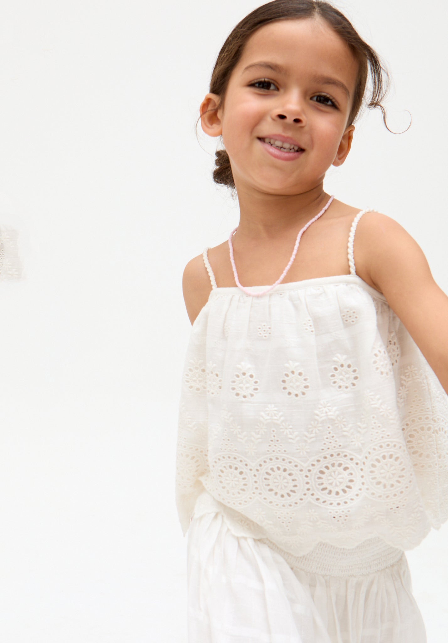 Kids Rufa Spaghetti Strap Windowpane Check cotton Cami In White - image 1