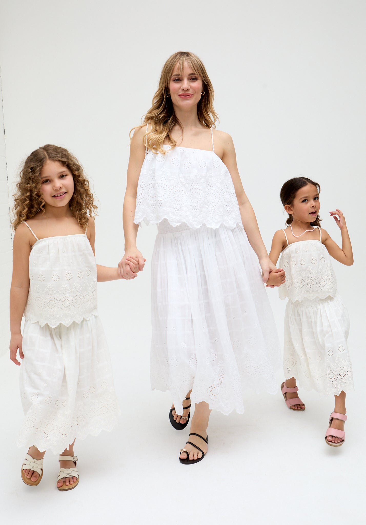 Kids Rufa Spaghetti Strap Windowpane Check cotton Cami In White - image 4