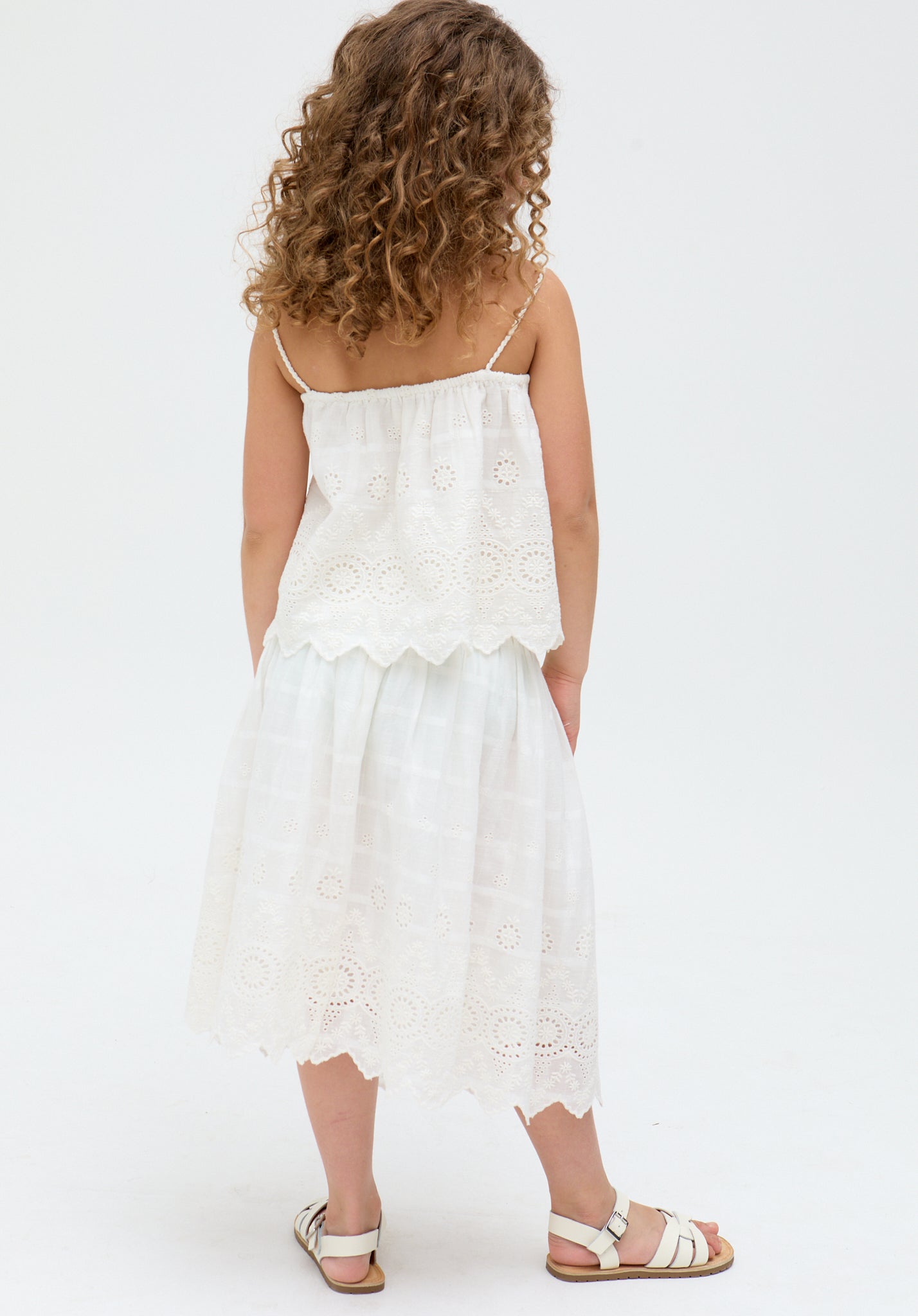 Kids Rufa Smocked Waist Windowpane cotton Check Skirt In White - image 5