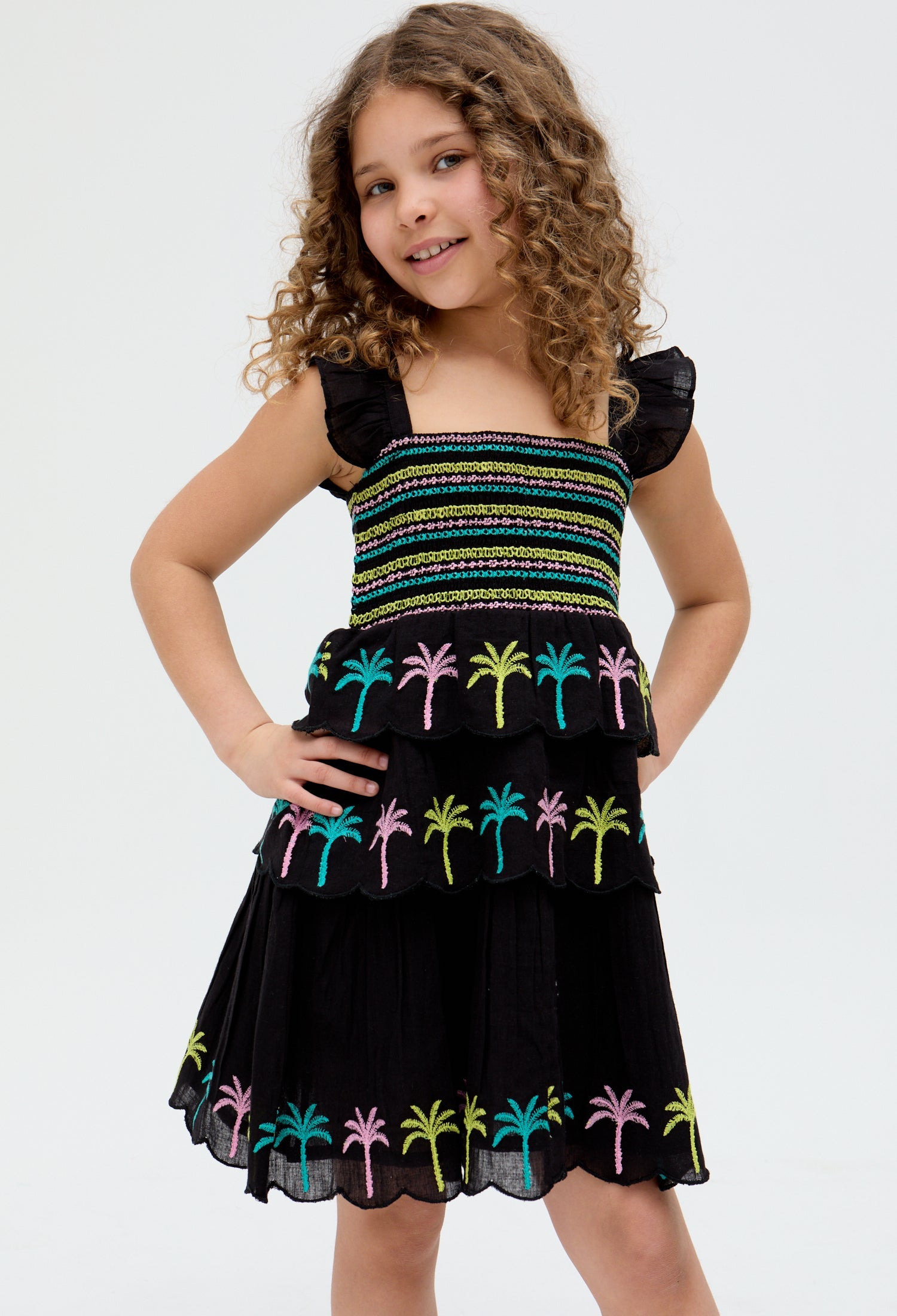 Kids Rose Ruffle All Over Embroidered Dress In Black - image 3