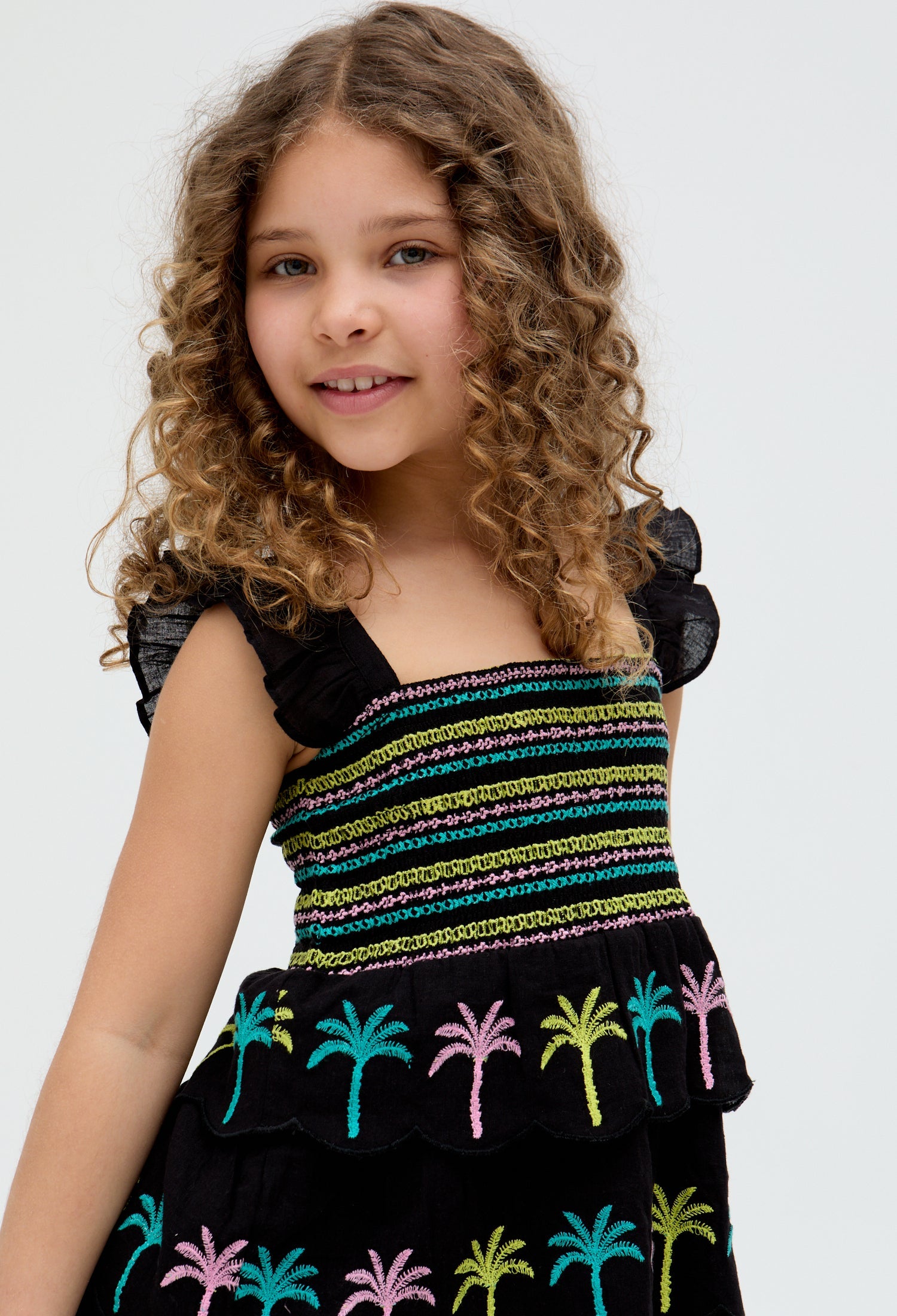 Kids Rose Ruffle All Over Embroidered Dress In Black - image 4