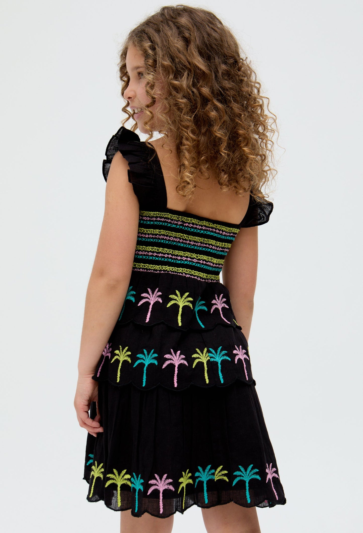 Kids Rose Ruffle All Over Embroidered Dress In Black - image 5
