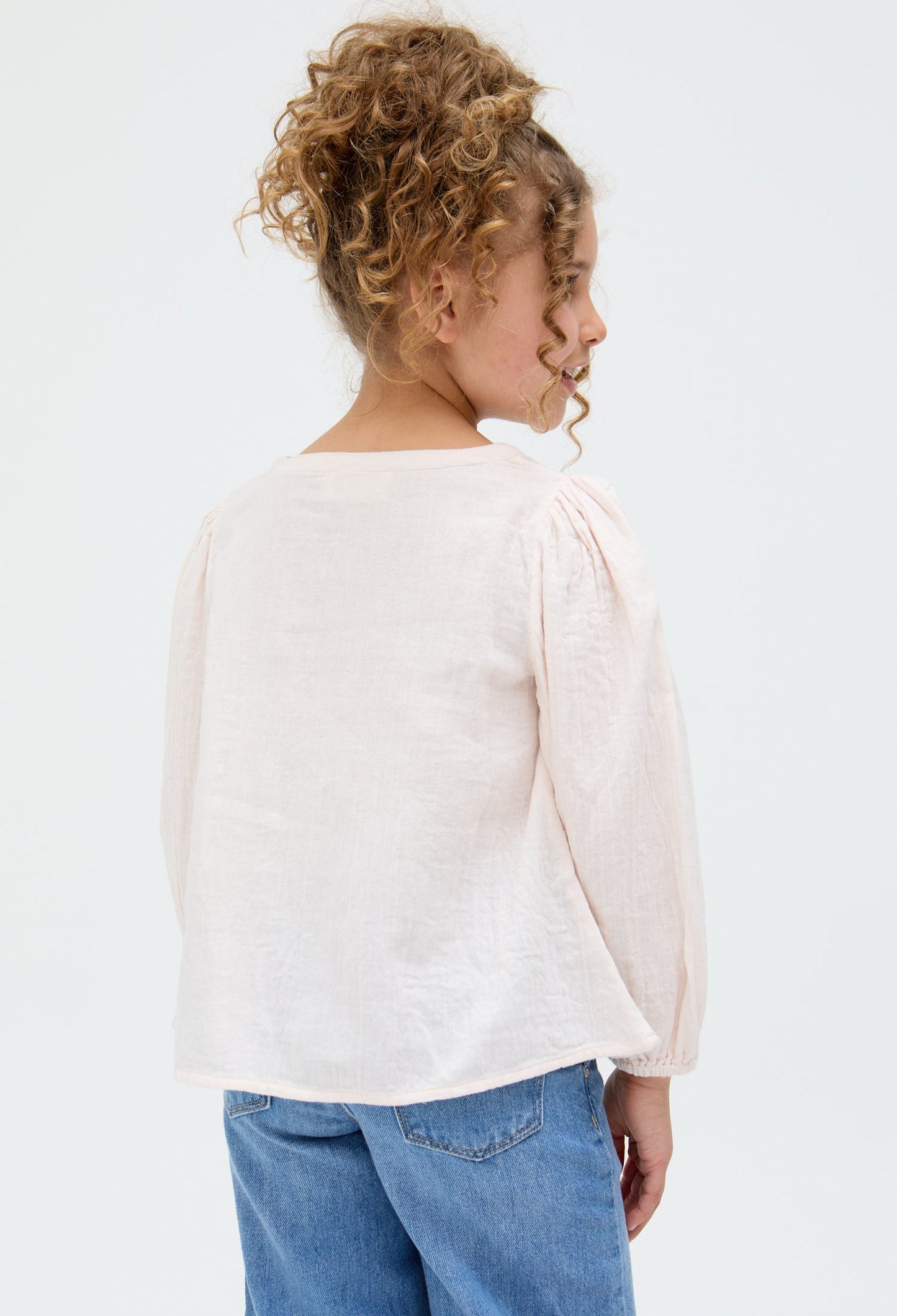 Kids Dina V-Neck Embroidered cotton Blouse In Cream - image 5