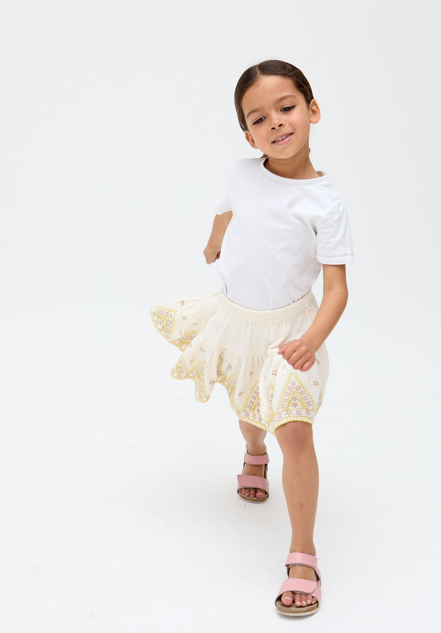 Kids Staranisse Tiered All Over Embroidered cotton Skirt In Cream - image 6
