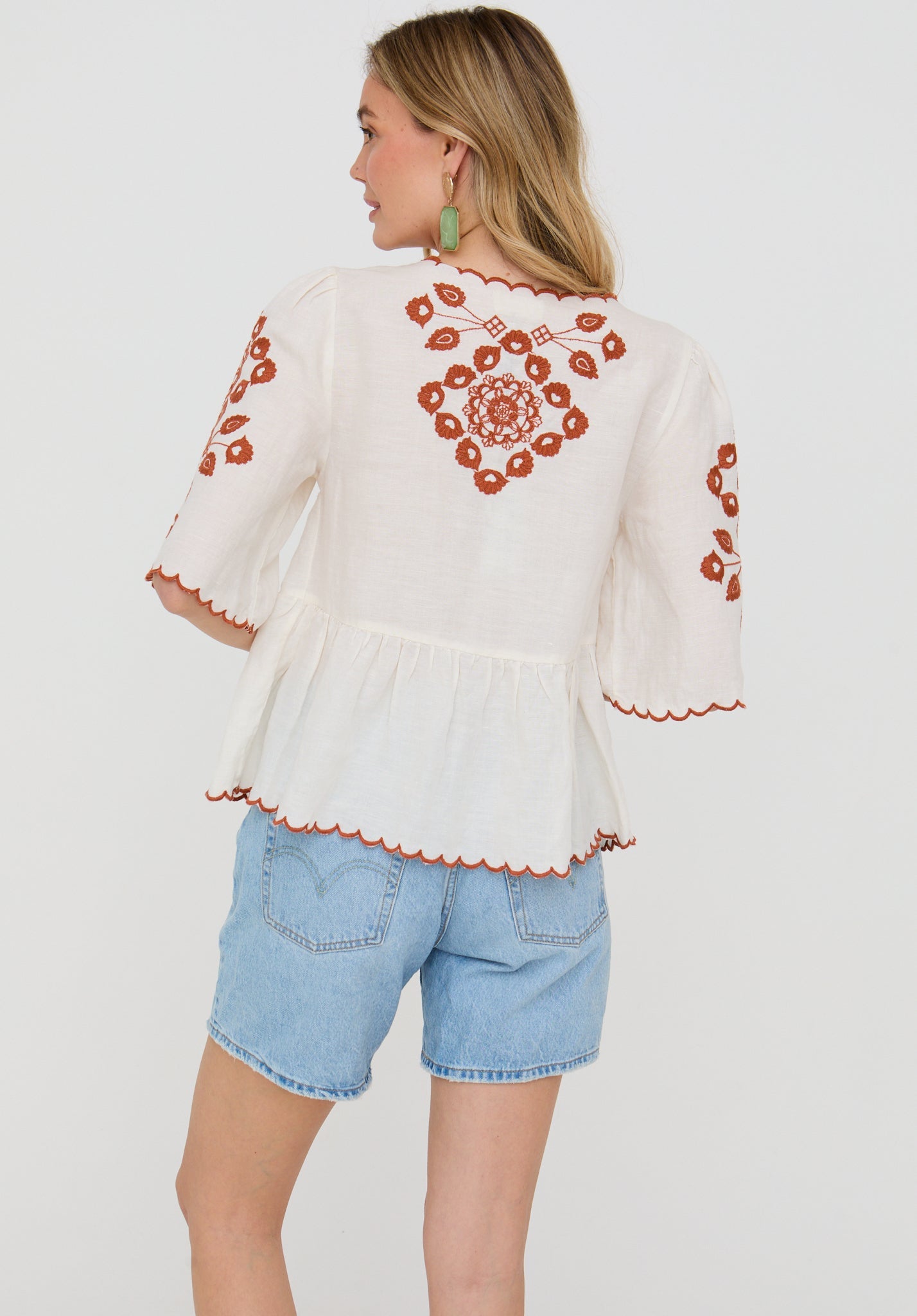 Aubrey V-Neck Embroidered Blouse In Cream