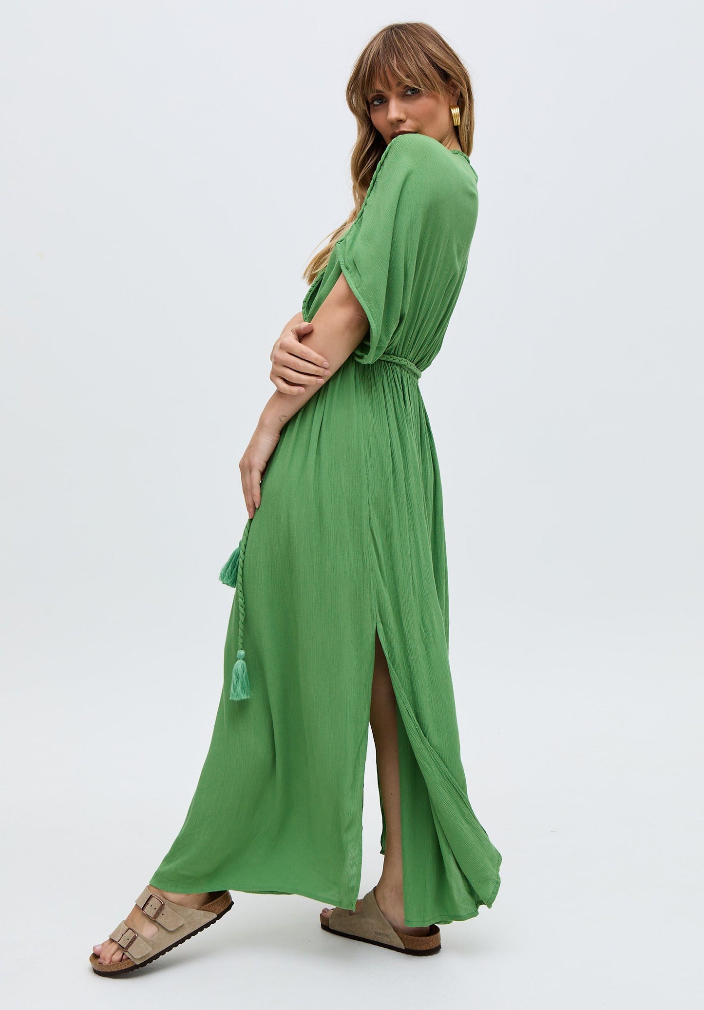 Diamond Plait Neck Maxi Dress In Green
