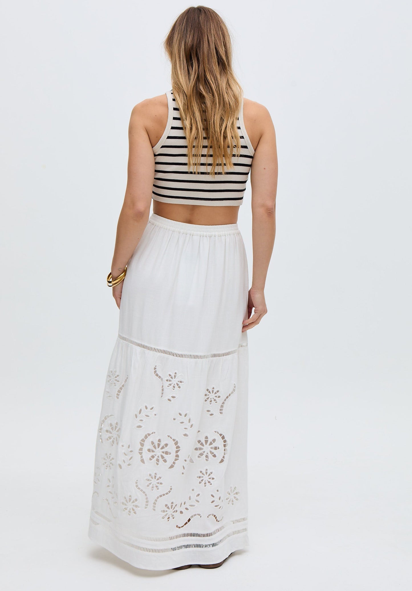 Georgina Lace Paneled Maxi Skirt In Whit