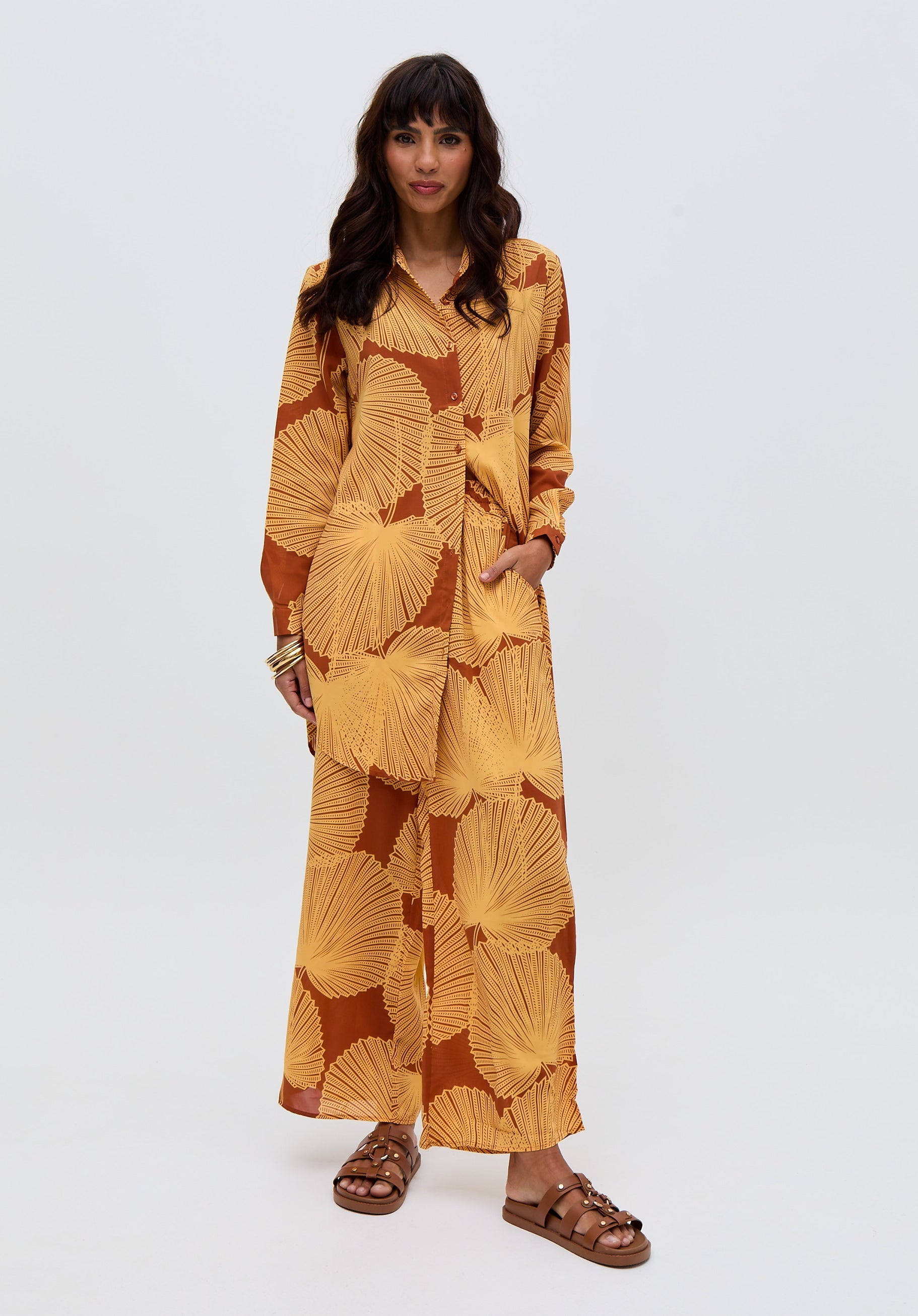 Clyde Button Down Sunshine Print Shirt In Yellow