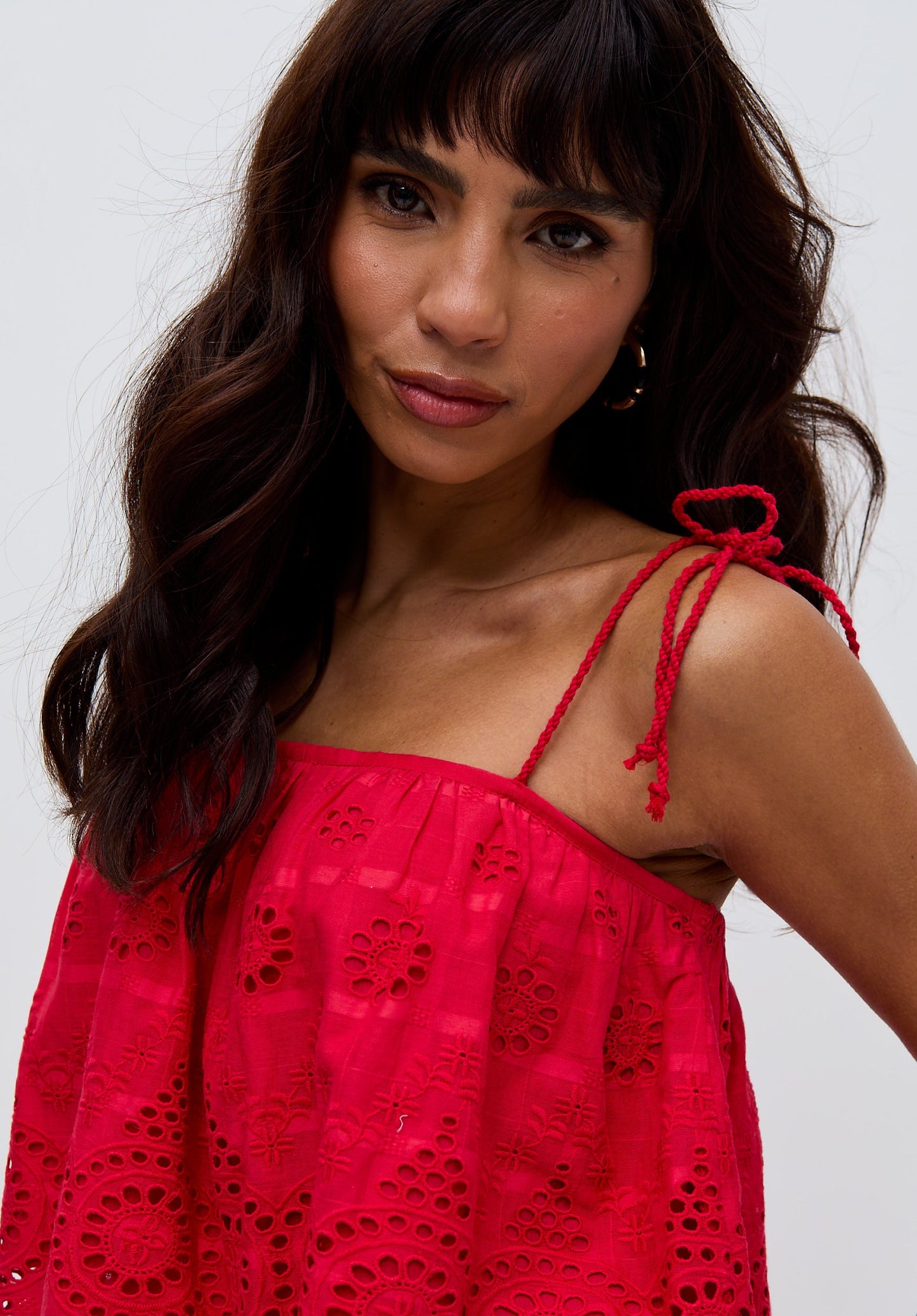 Rufa Smocked Waist Embroidered Midi Cami In Red - image 1