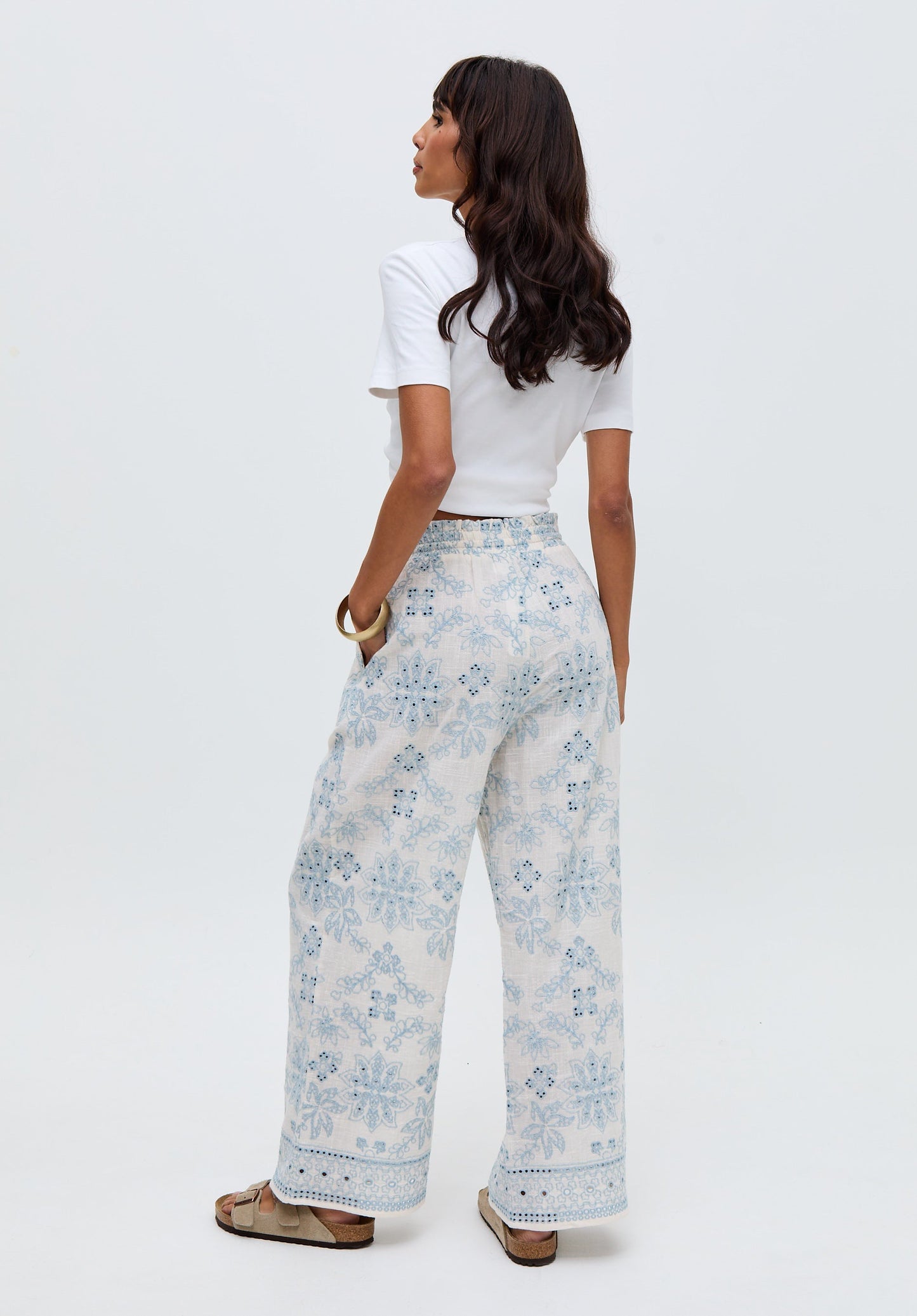 Cherice Wide leg All Over Embroidered Trouser In White