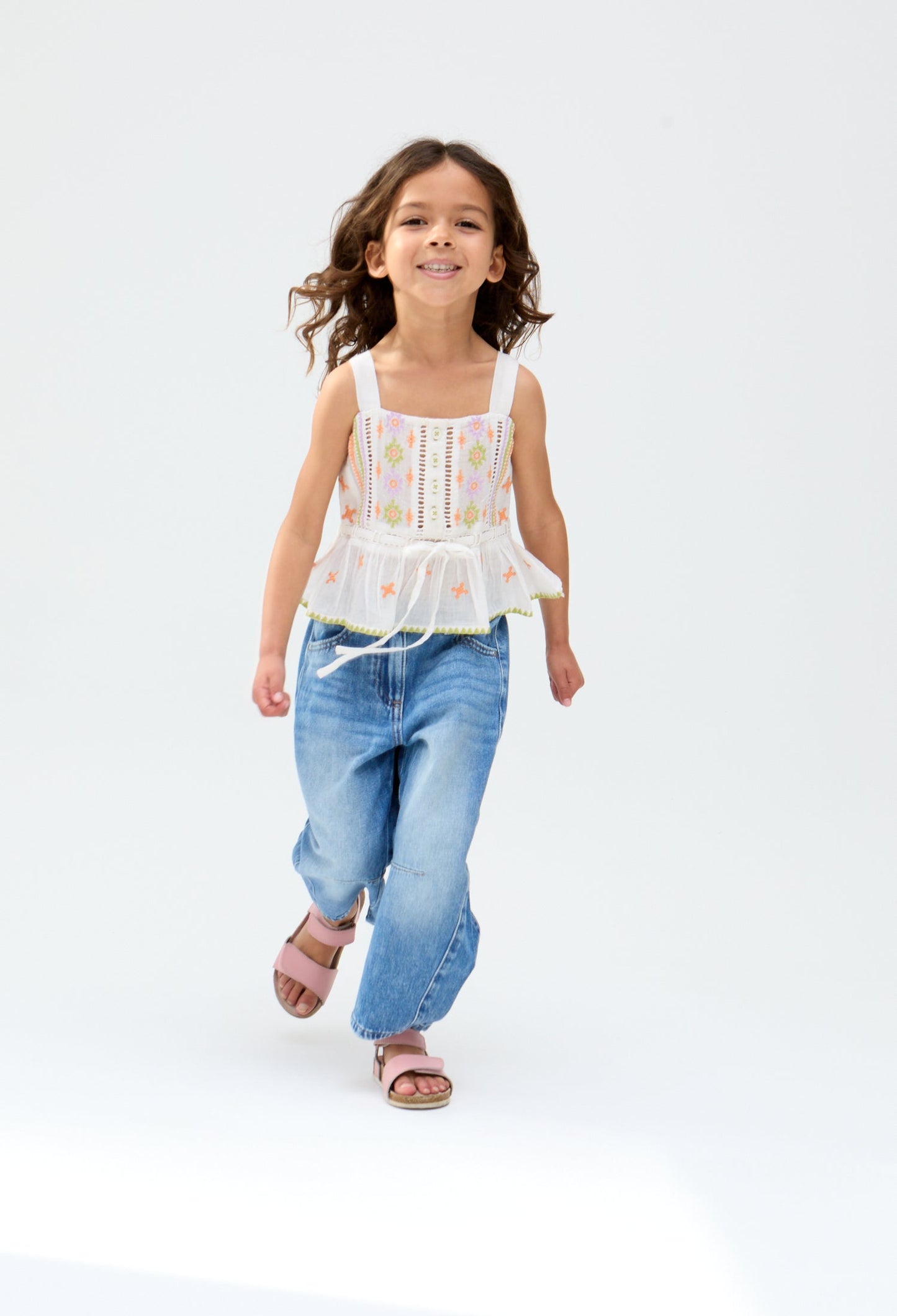 Kids Penny Lace Insert All Over Embroidered peplum Cami In Multi - image 1