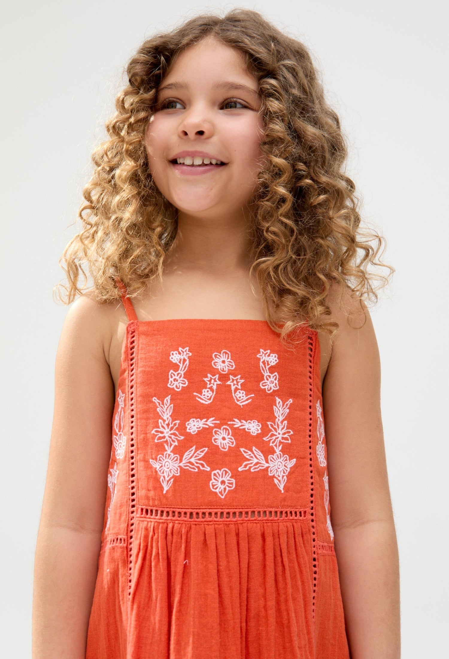 Kids Eina cotton Ladder Insert Embroidered Dress In Orange - image 4