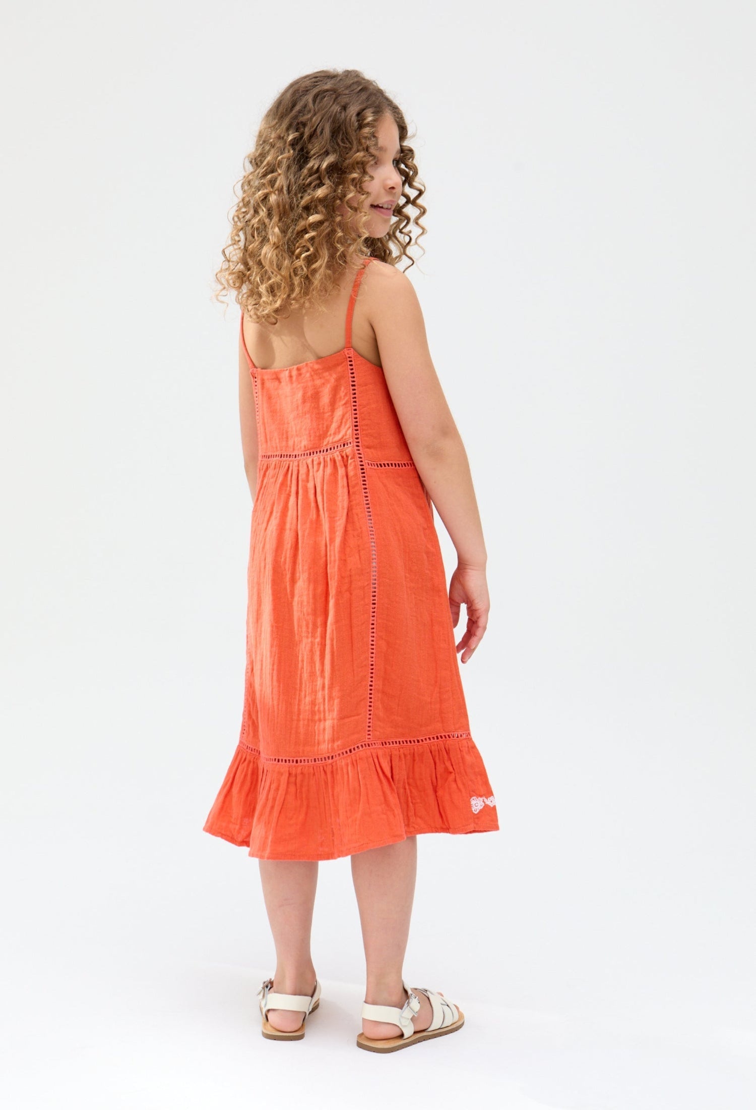 Kids Eina cotton Ladder Insert Embroidered Dress In Orange - image 5