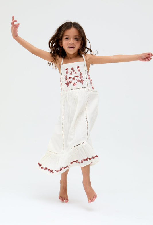 Kids Eina cotton Ladder Insert Embroidered Dress In white - image 2