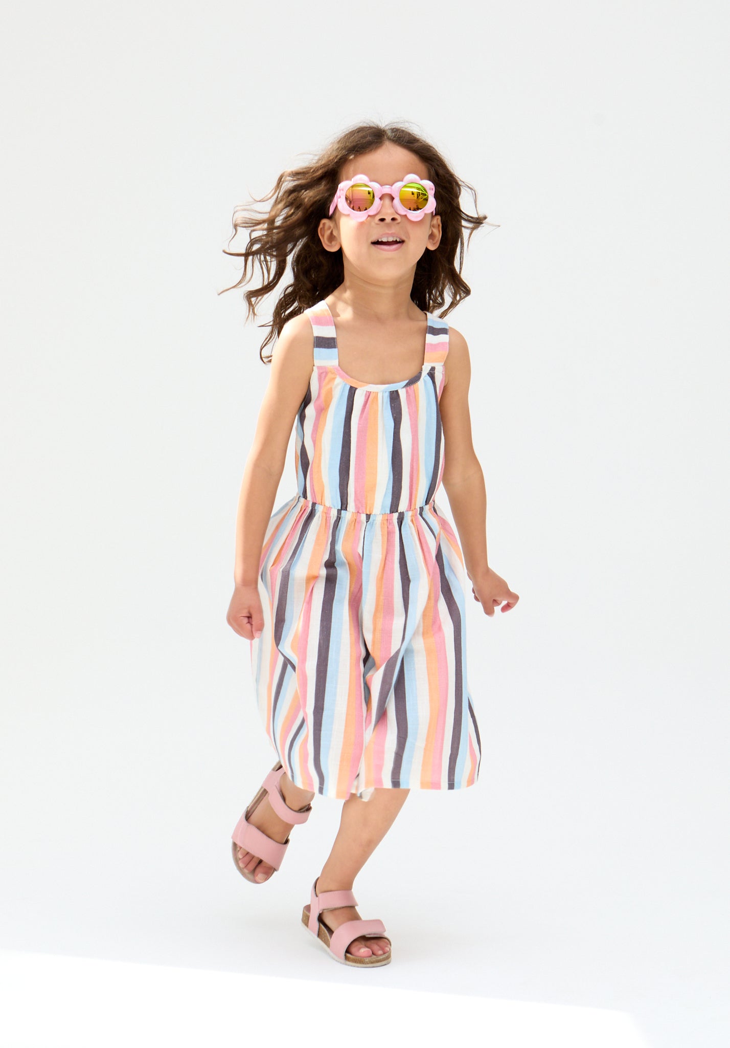 Kids Kris Cross Back Stripe Print cotton Dress In Multi - image 4