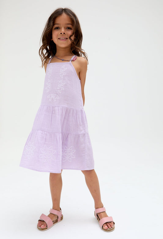 Kids Camilla Tiered Lace Insert cotton Dress In Purple - image 1
