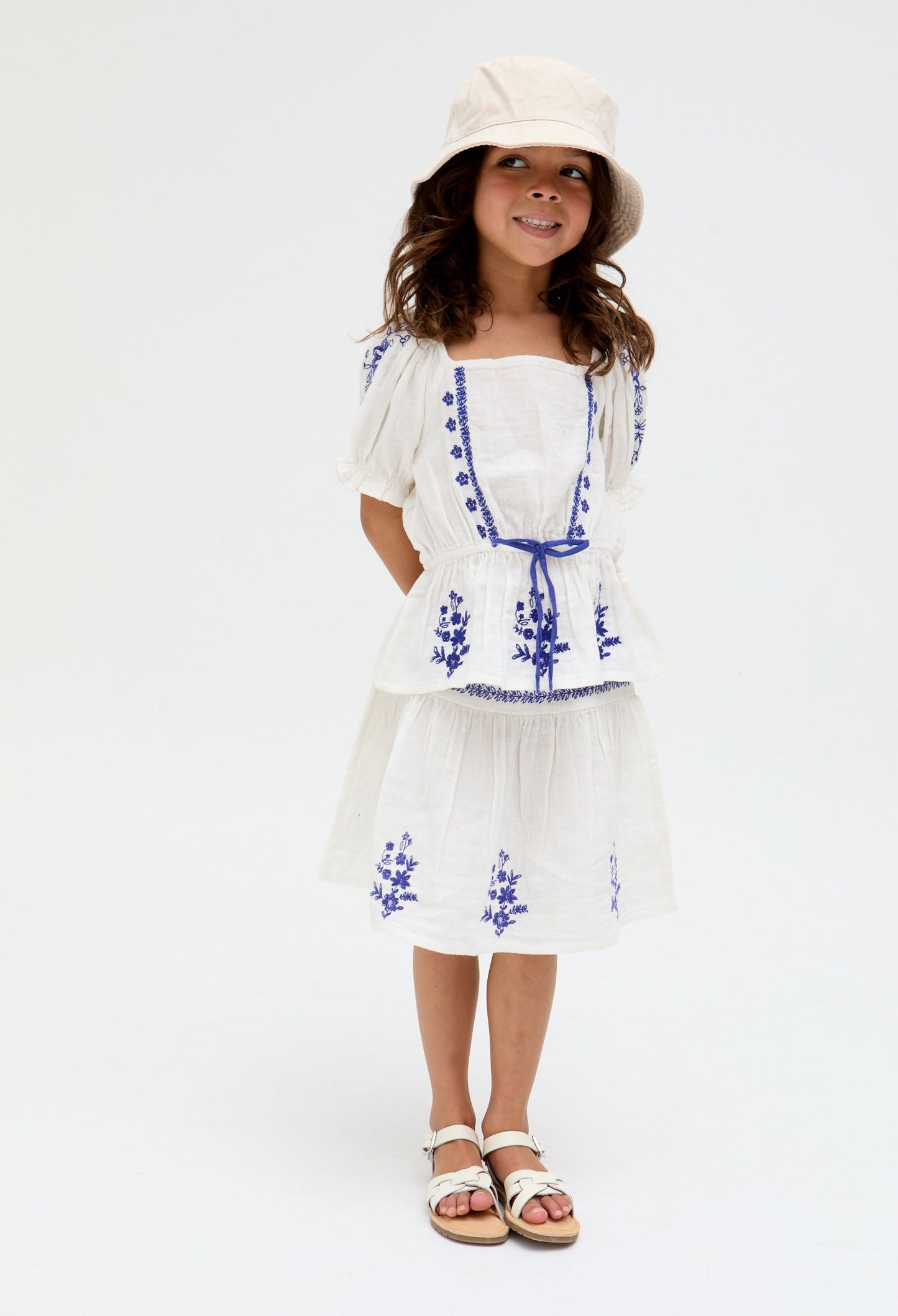 Kids Ally Paneled Waist Embroidered cotton Skirt In White - image 1