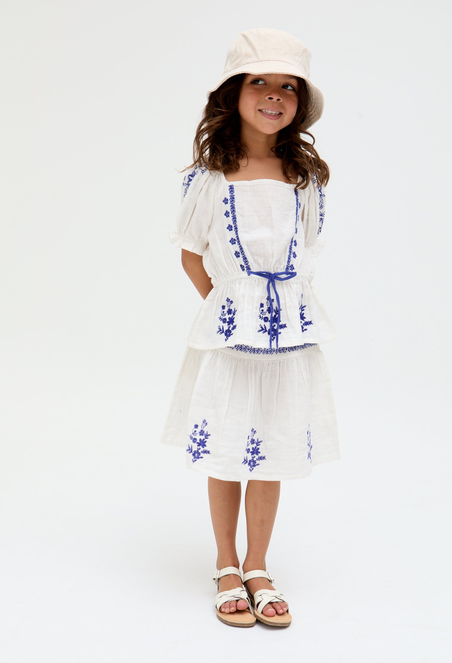 Kids Ally Paneled Waist Embroidered cotton Skirt In White - image 1