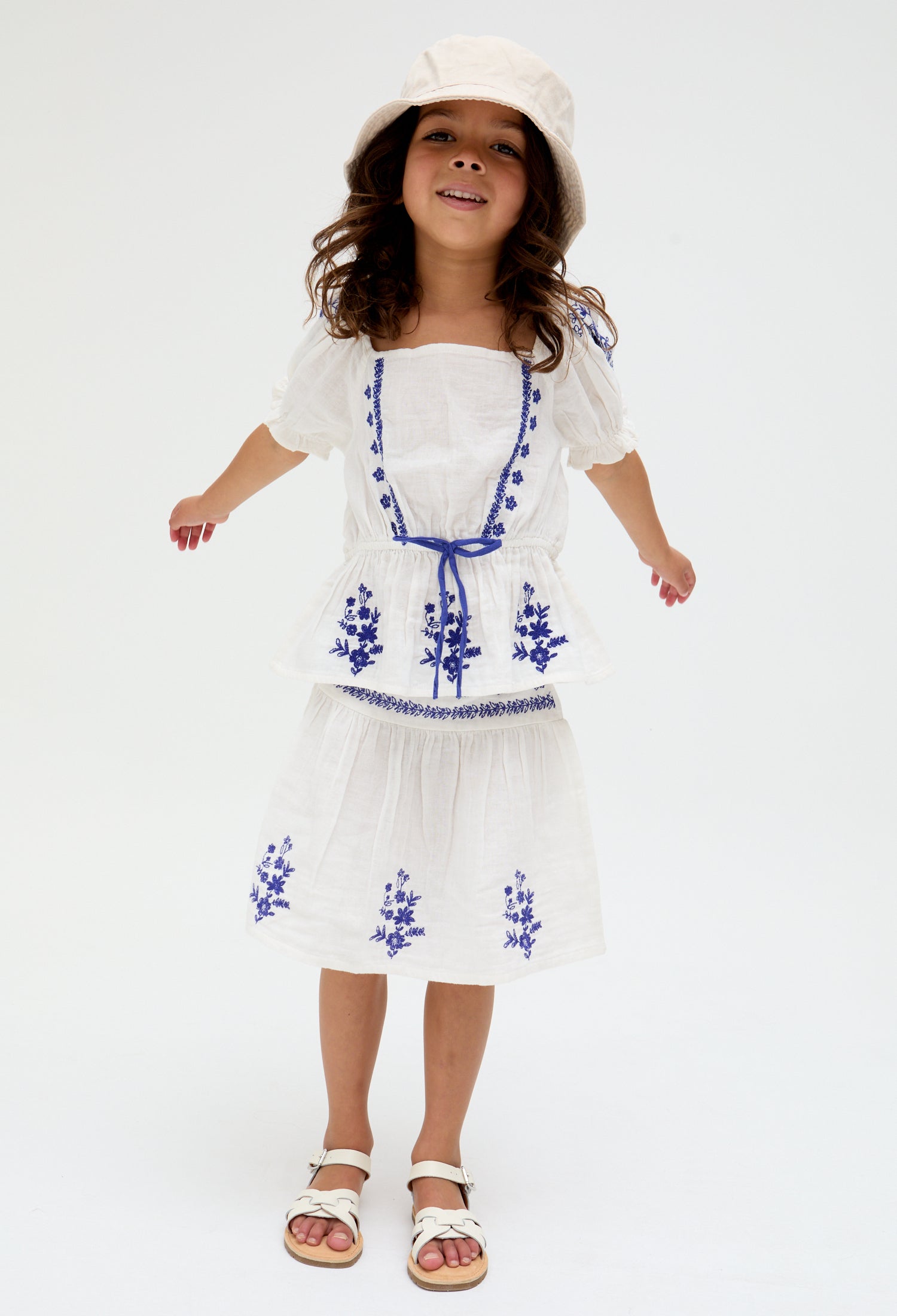 Kids Ally Paneled Waist Embroidered cotton Skirt In White - image 4