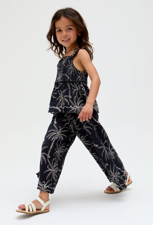 Kids Sia Shirred Floral Print Co-Ord top and trouser Set In Black - image 2