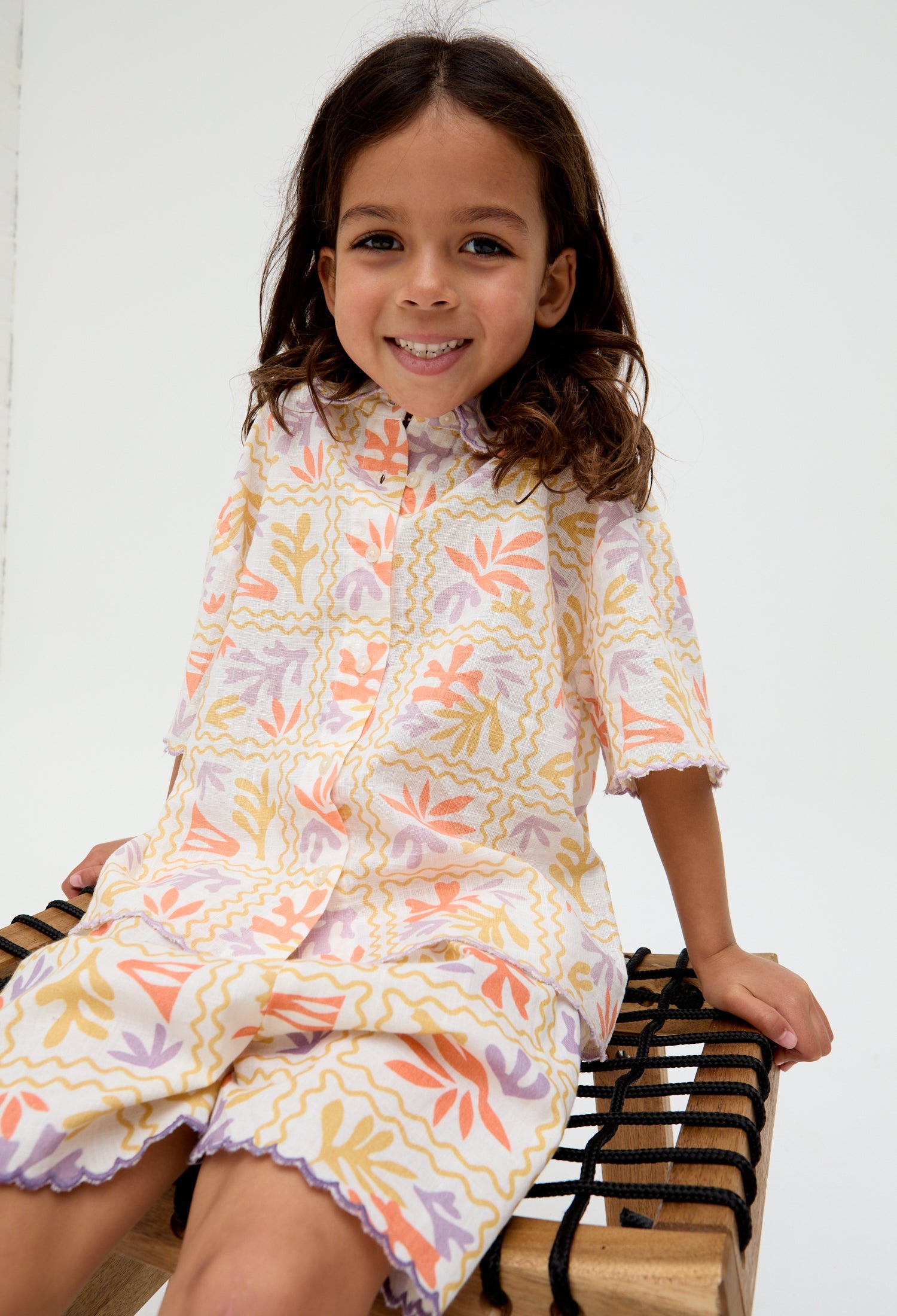 Kids Gilly Scalloped Edge Matisse Print Shirt In Multi - image 1