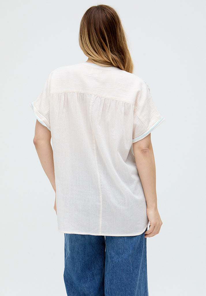 Juneeta Crop Sleeve Button Down Shirt In Cream - image 4